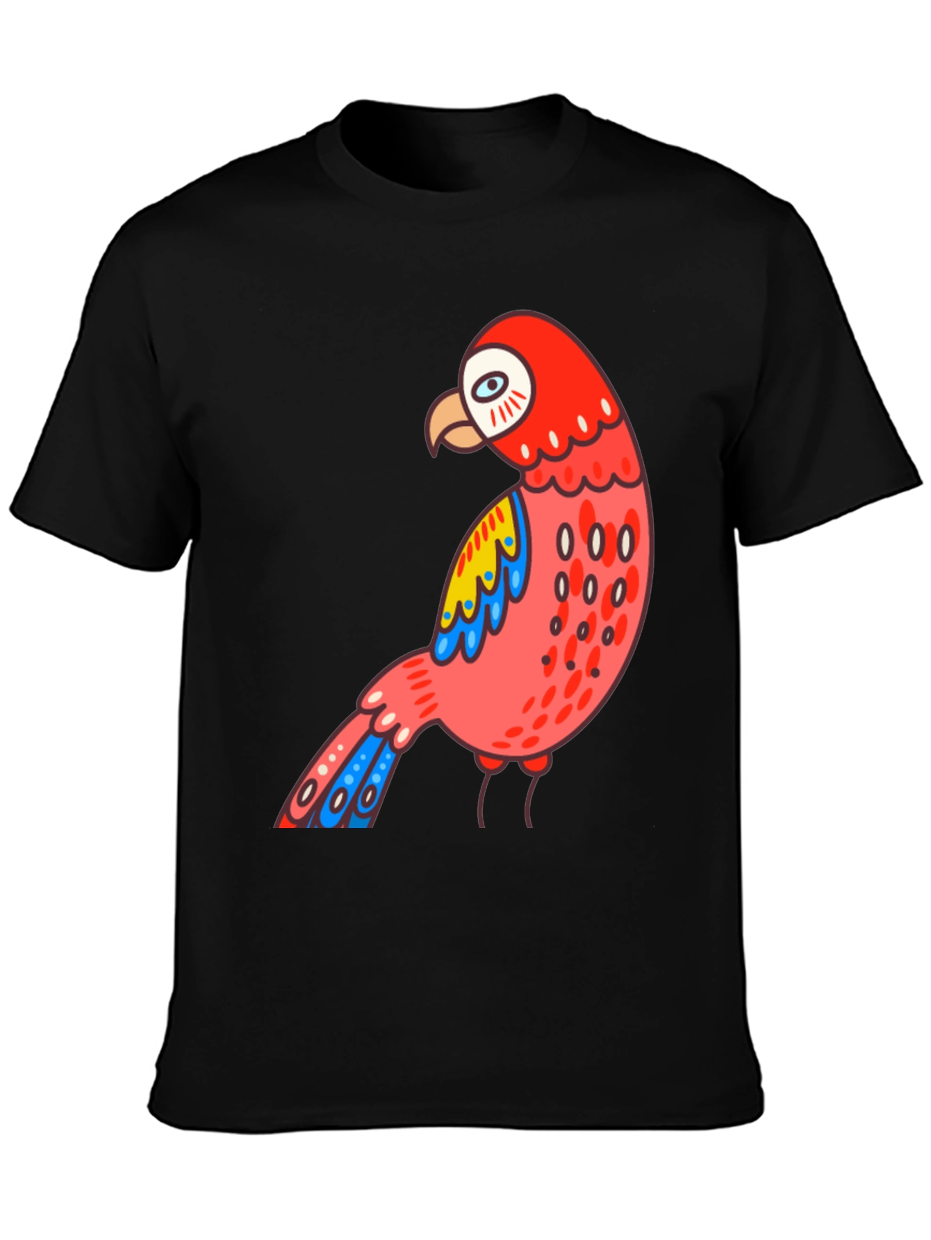 Black Men's Black T-shirt with Parrot Graphic view 3
