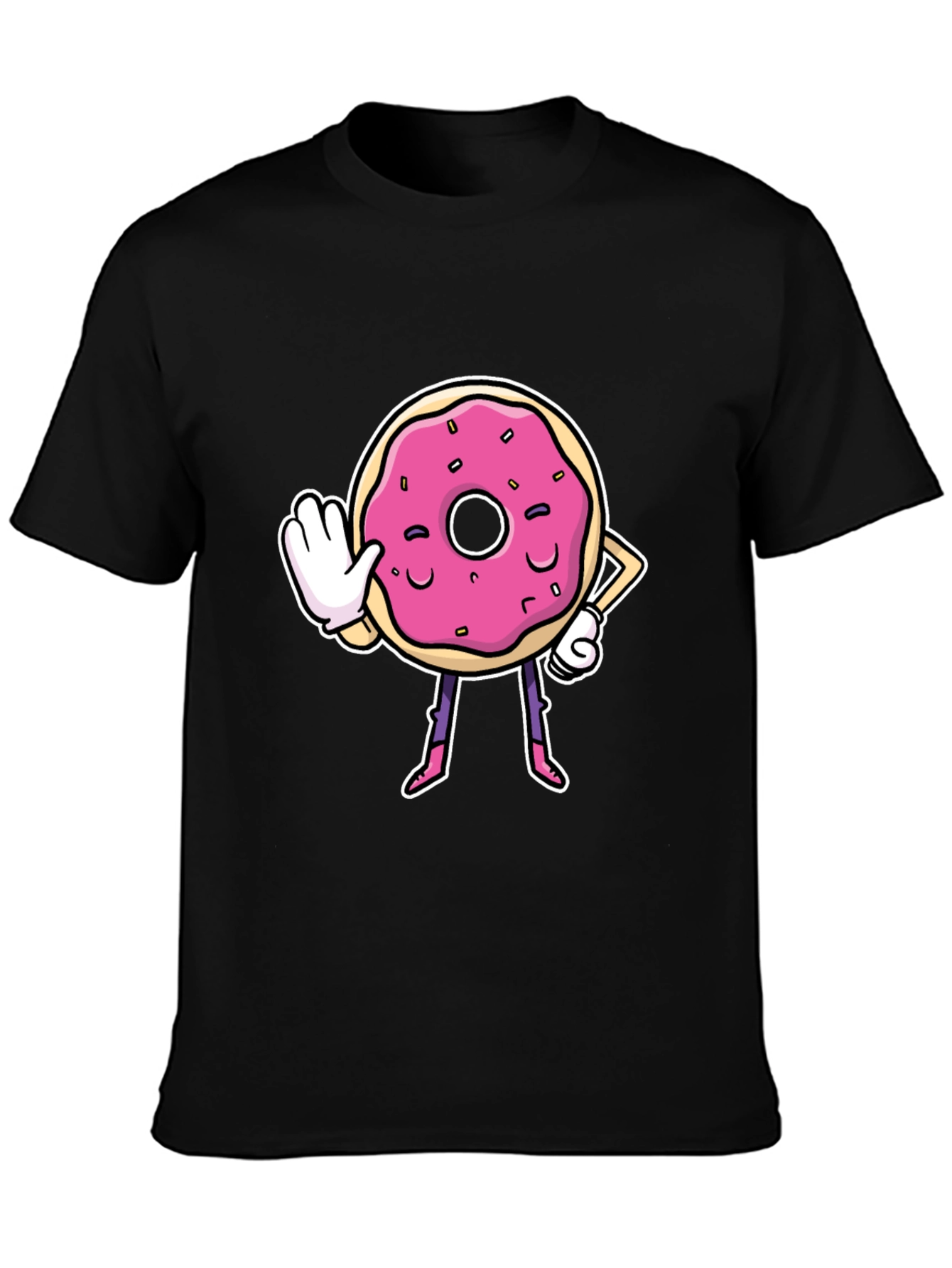 Black Funny Donut Cartoon Black T-Shirt view 3