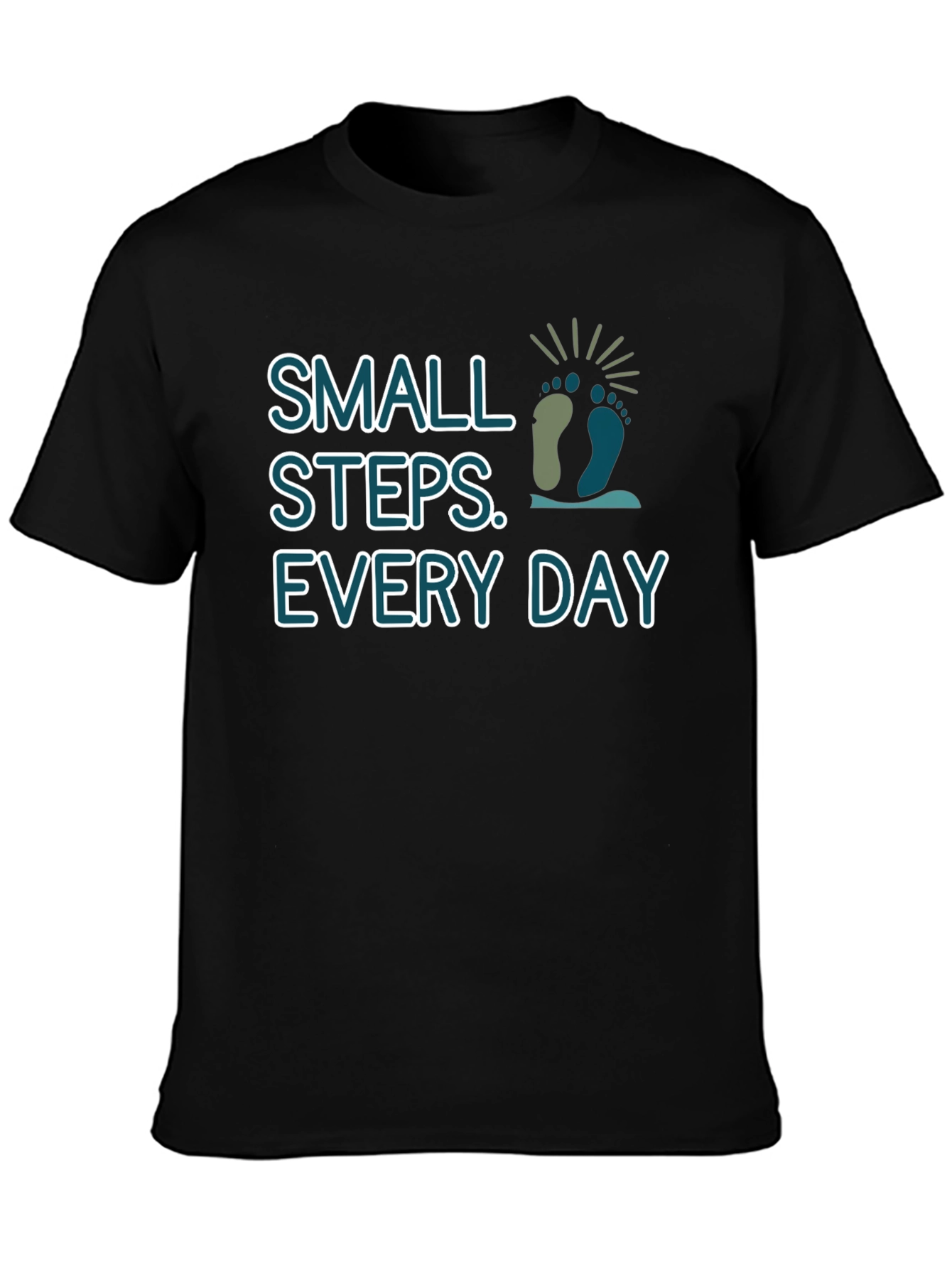 Black Small Steps Every Day Black T-Shirt view 3