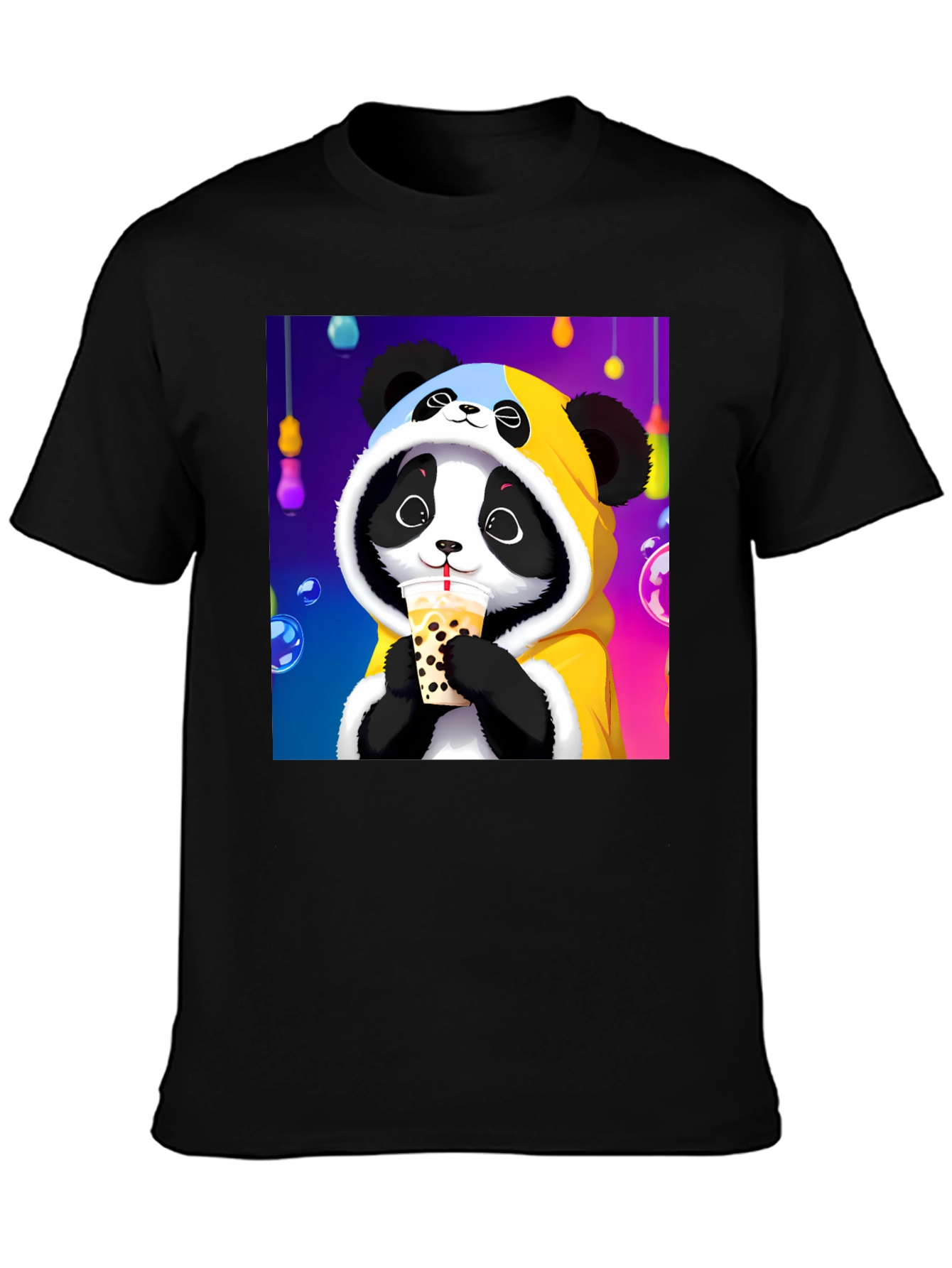 Black Cute Panda Boba Tea Graphic Tee view 3