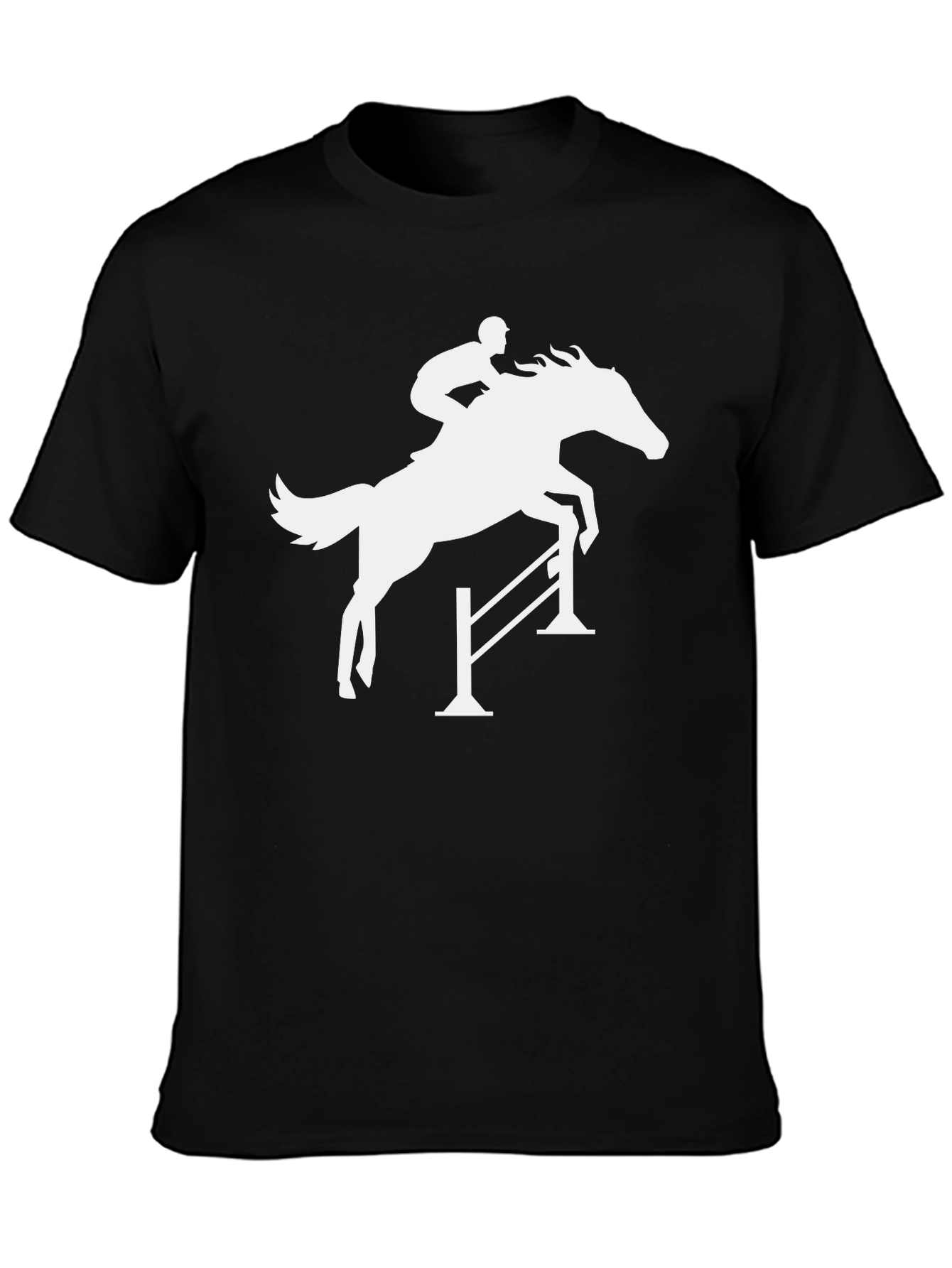 Black Equestrian Horse Jumping Silhouette Black T-Shirt view 3