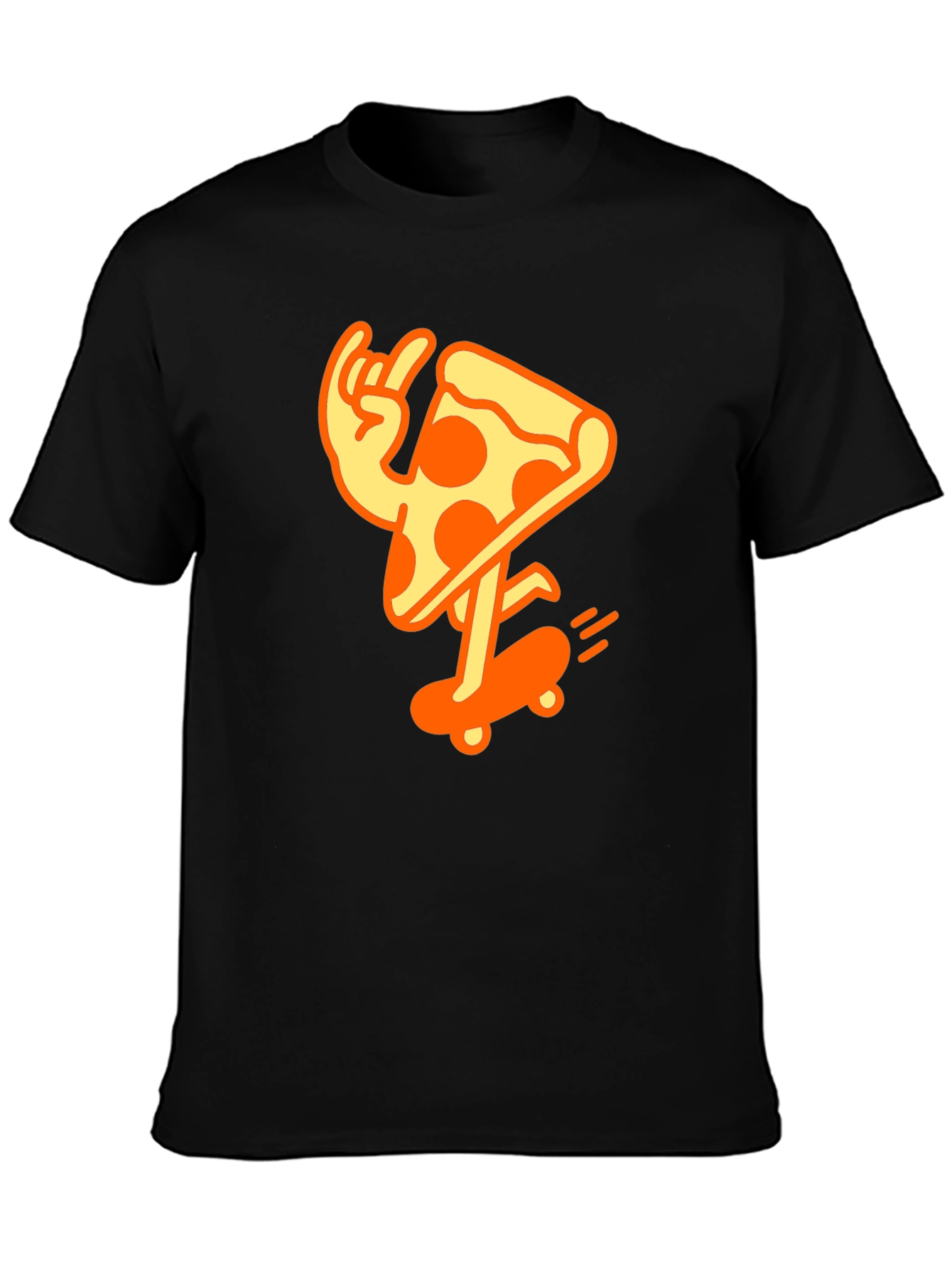 Black Cool Pizza Skater Graphic T-Shirt - Black Cotton Tee view 3