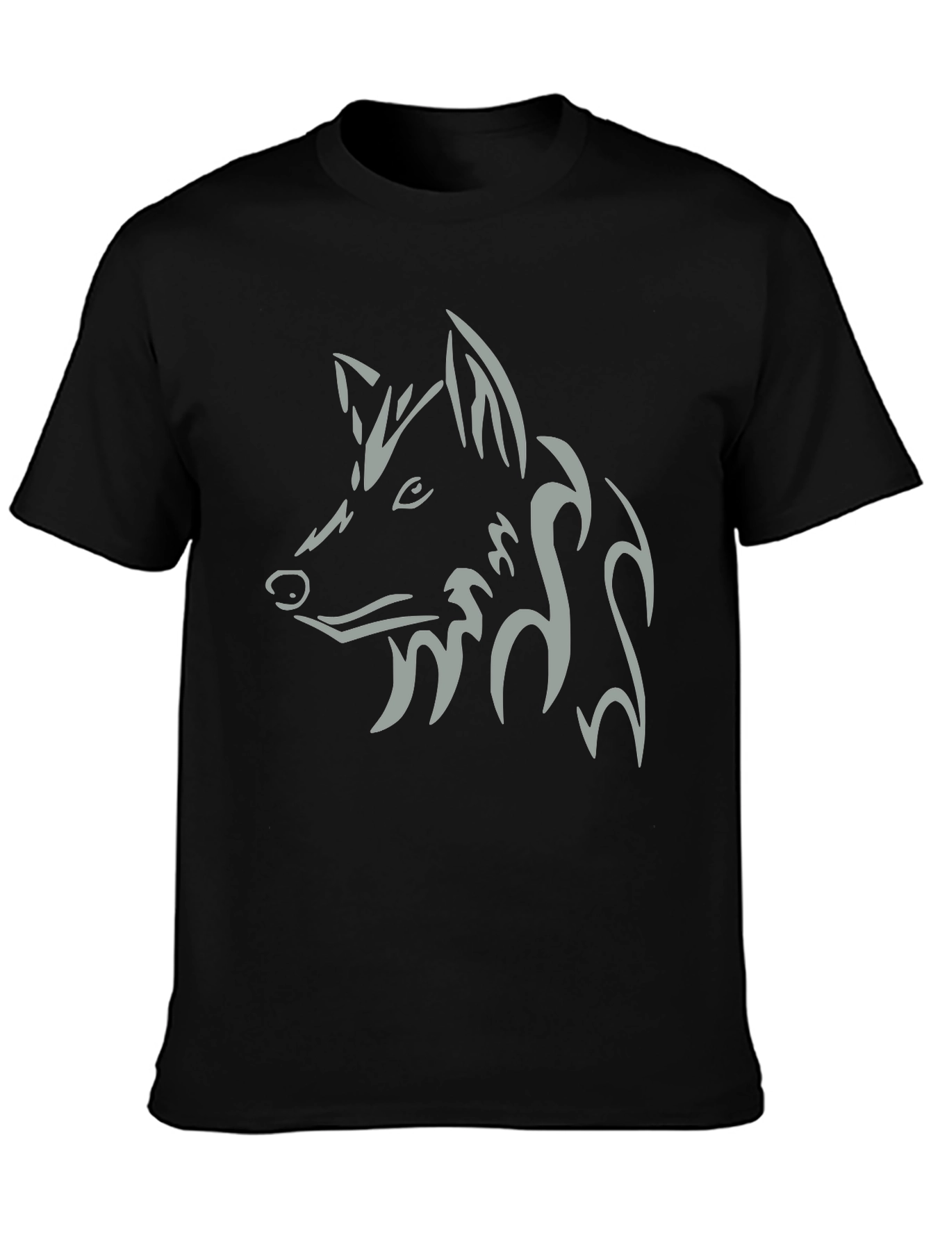 Men's Black T-Shirt with Tribal Wolf Design - 3