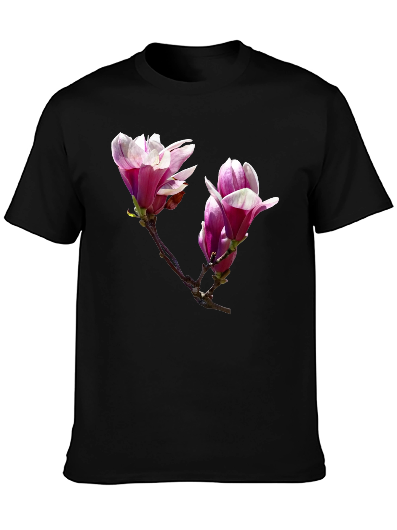 Black Floral Print Black T-Shirt - Botanical Design view 3