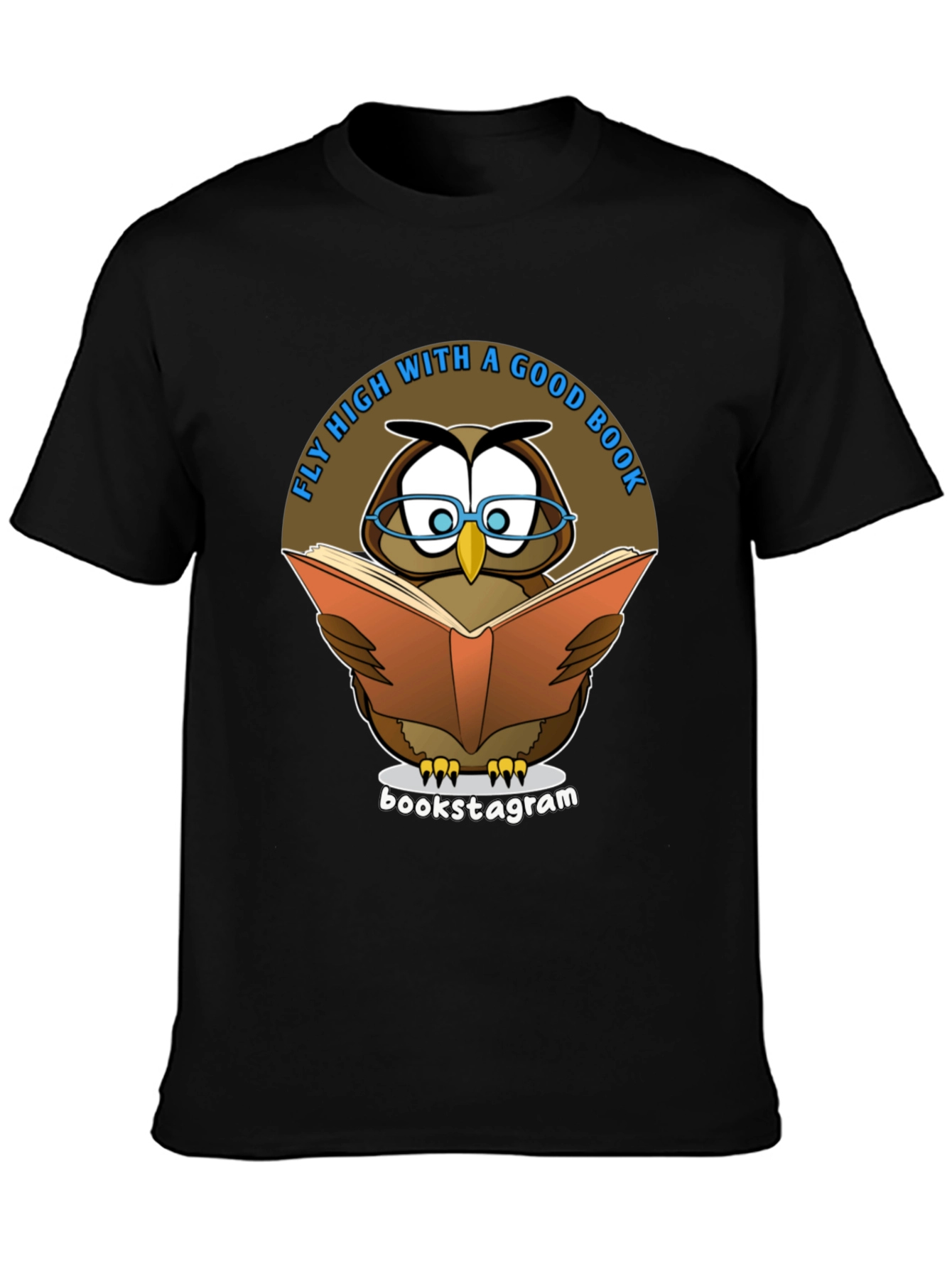 Black Fly High With A Good Book Owl T-Shirt view 3