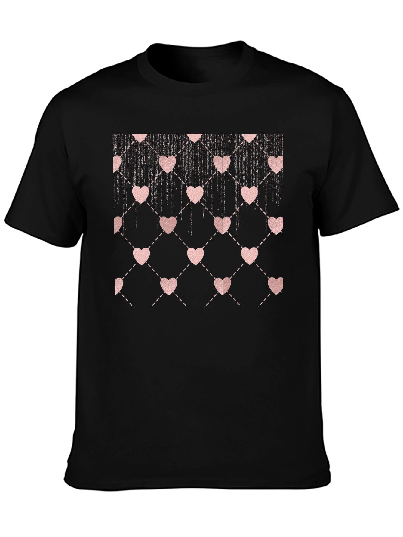 Black Heart Pattern Black T-Shirt view 3
