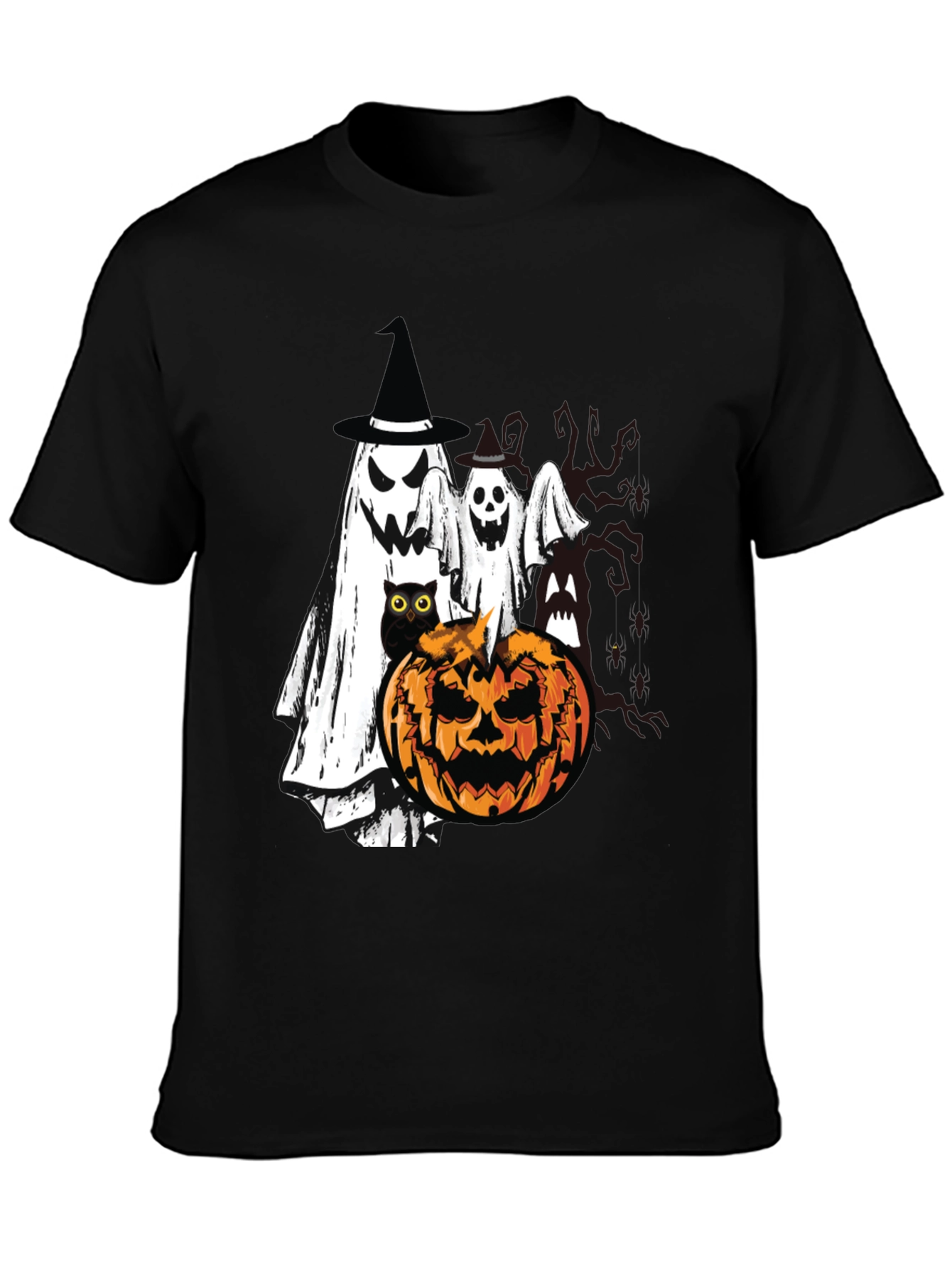Black Halloween Ghost & Pumpkin T-Shirt view 3