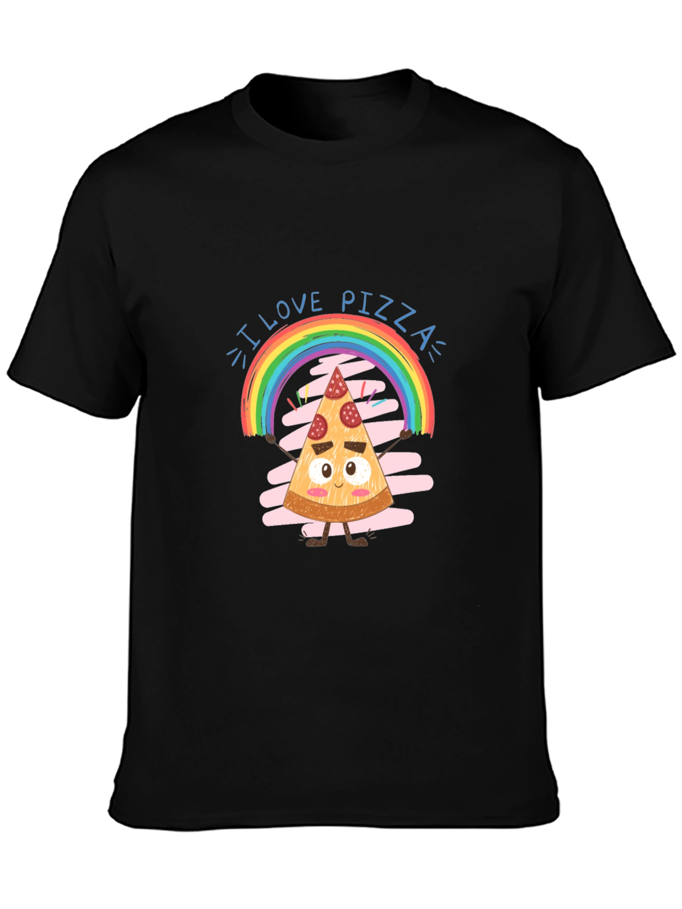 Black I Love Pizza Graphic Tee Rainbow Slice Black Cotton view 3