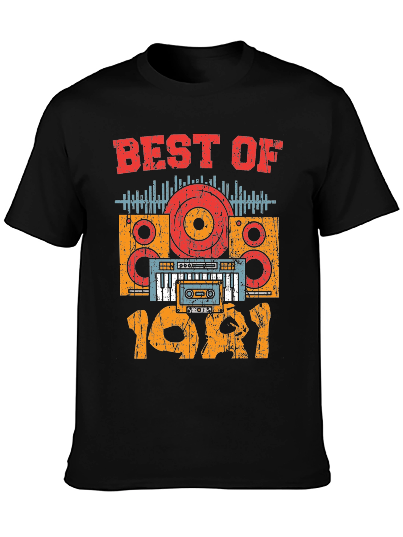 Black Best of 1981 Retro Music T-Shirt view 3