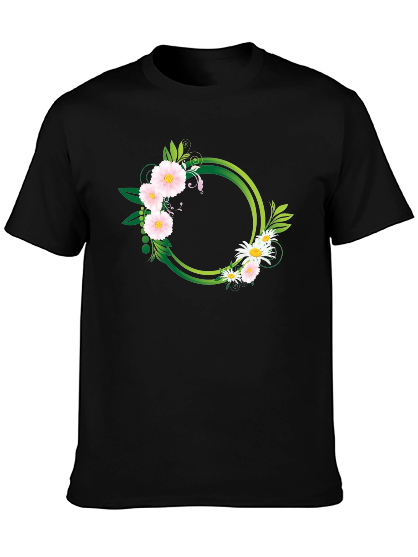 Black Floral Circle Graphic Black T-Shirt view 3