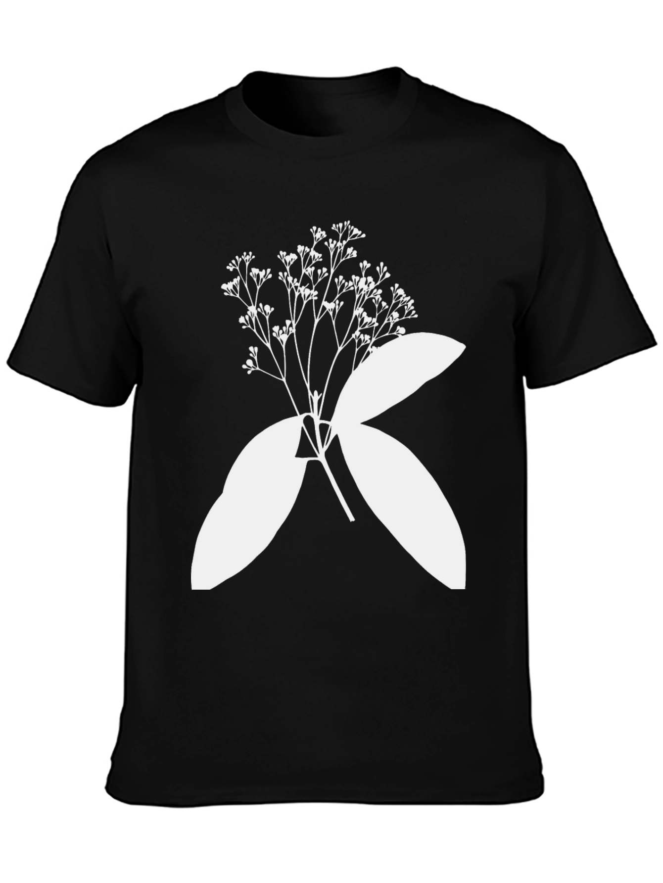 Black Black T-Shirt with Botanical White Print view 3
