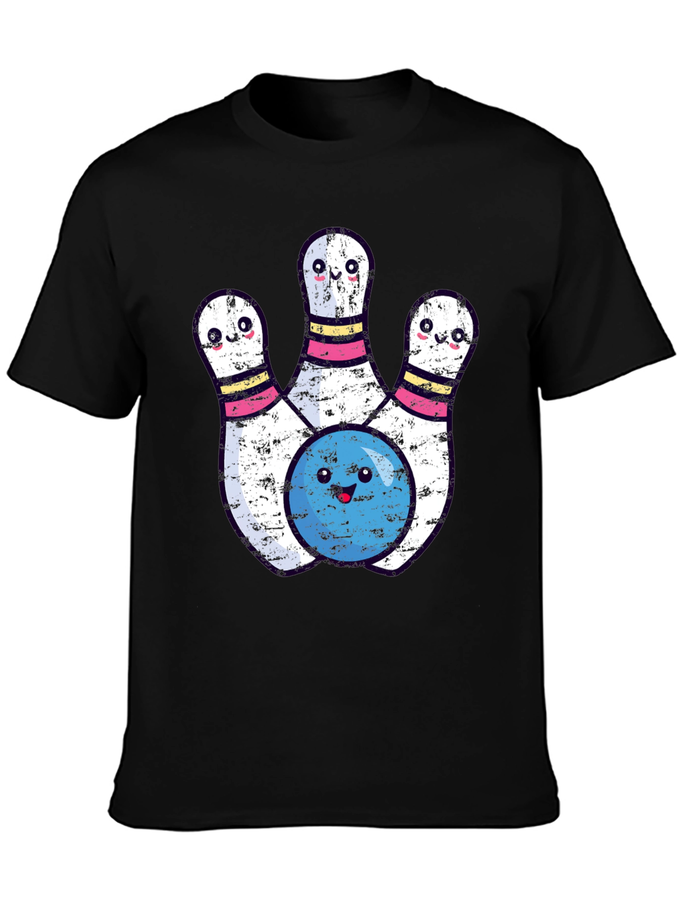 Black Cute Bowling Pins & Ball Graphic T-Shirt view 3