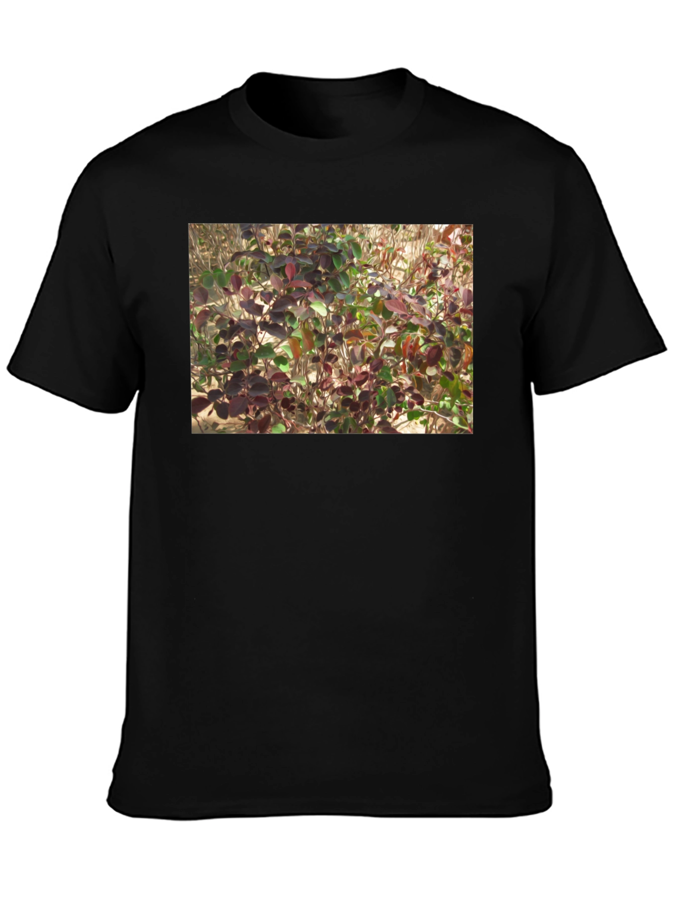 Black Nature Leaves Print Black T-Shirt view 3