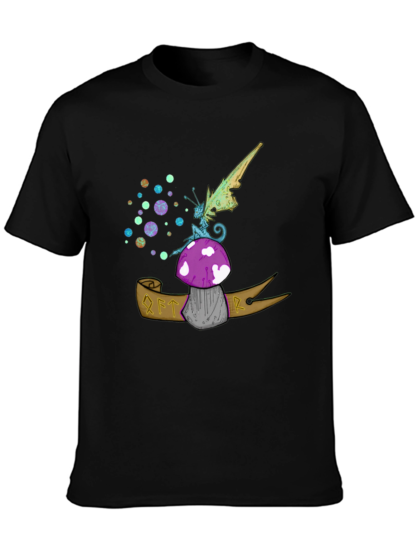 Black Whimsical Fairy Mushroom Graphic Tee - Black view 3