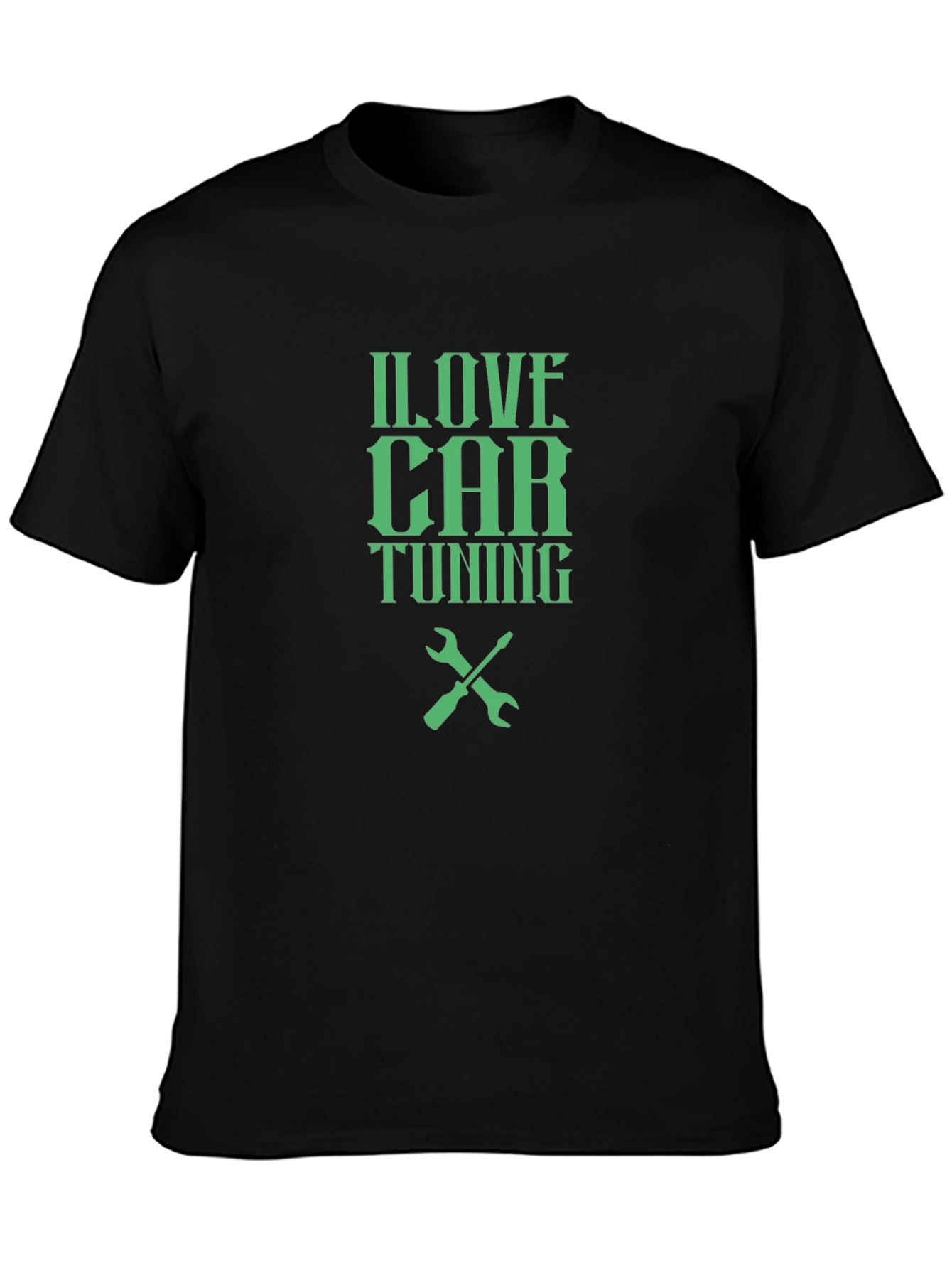 Black I Love Car Tuning T-Shirt - Black Crew Neck view 3