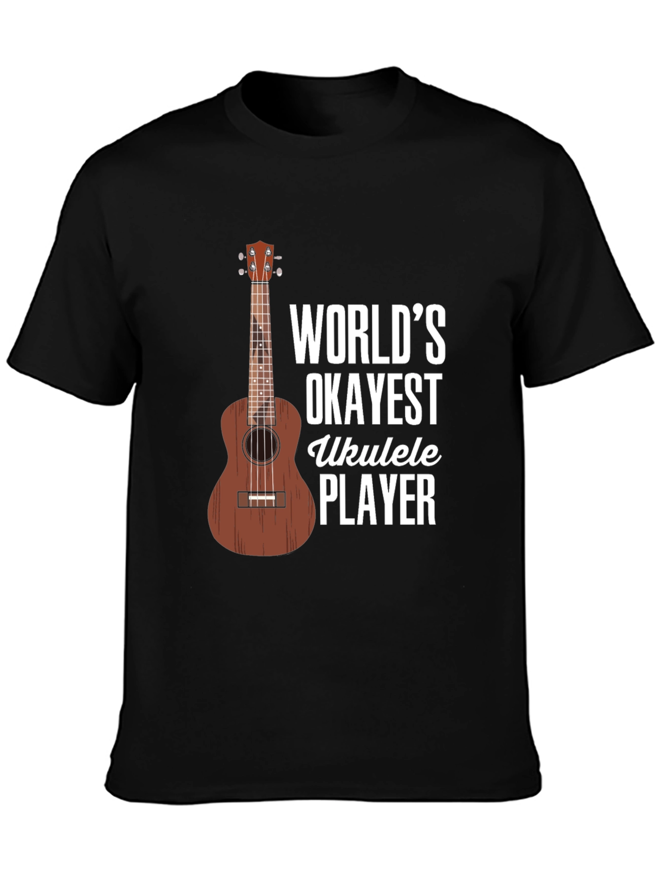 Black World's Okayest Ukulele Player Graphic T-Shirt view 3