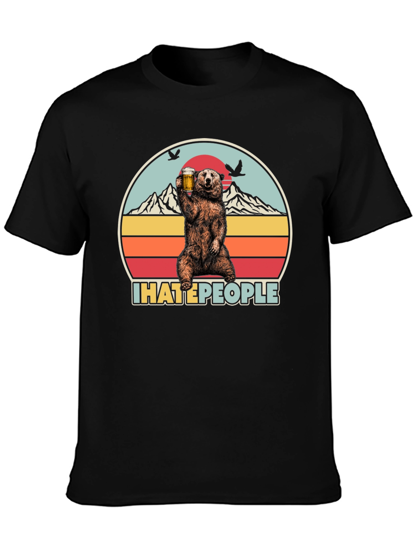 Black I Hate People Bear Drinking Beer T-Shirt view 3