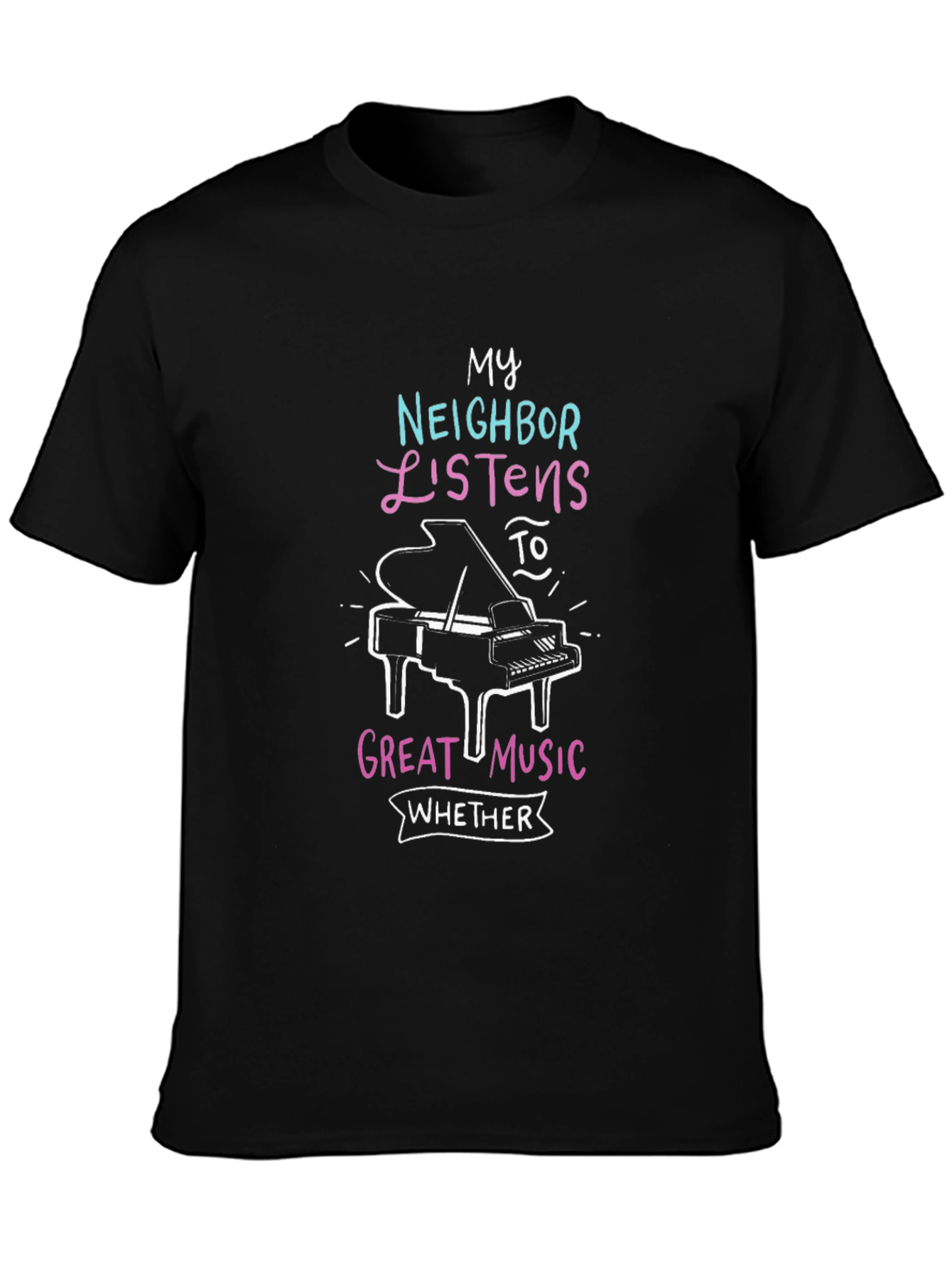 Black Funny Music Lover T-Shirt - Neighbor Listens view 3