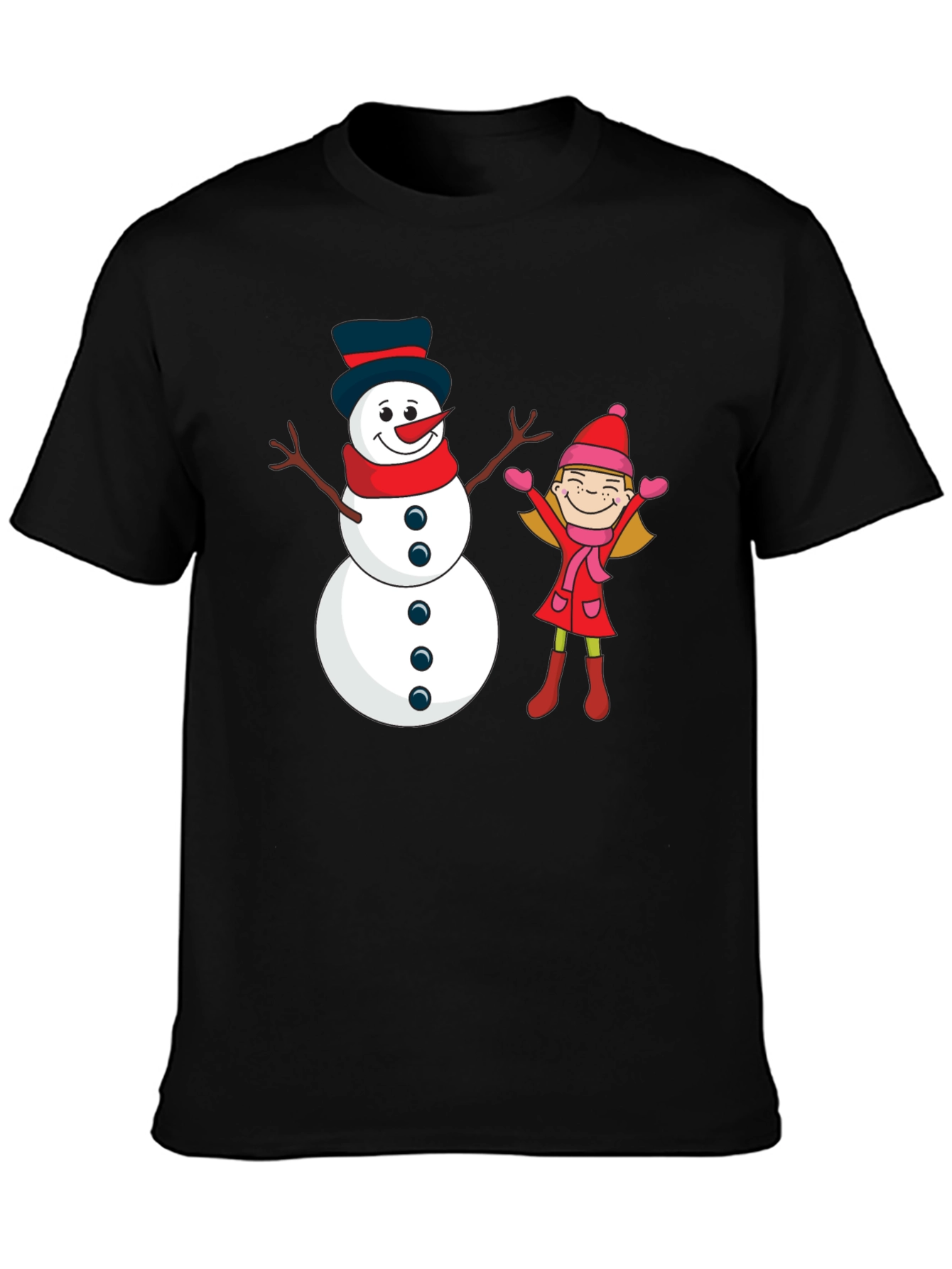 Black Festive Snowman & Girl Graphic Tee - Black view 3