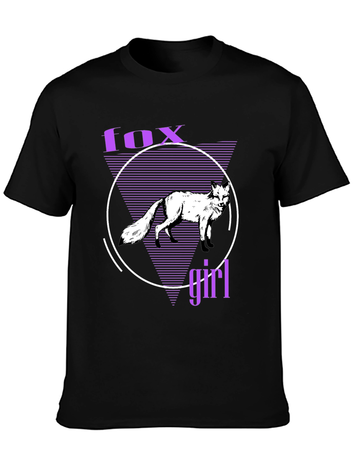 Black Fox Girl Graphic Tee - Black Cotton T-Shirt view 3