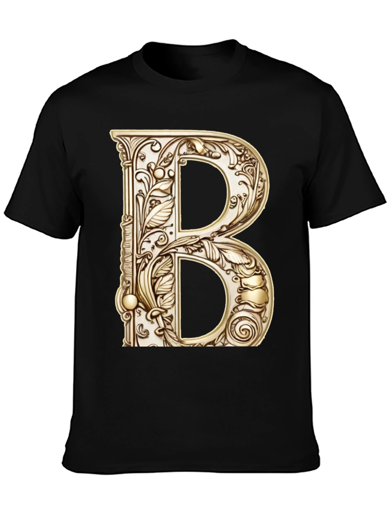 Black Ornate Initial B Graphic Tee - Black Cotton Blend view 3
