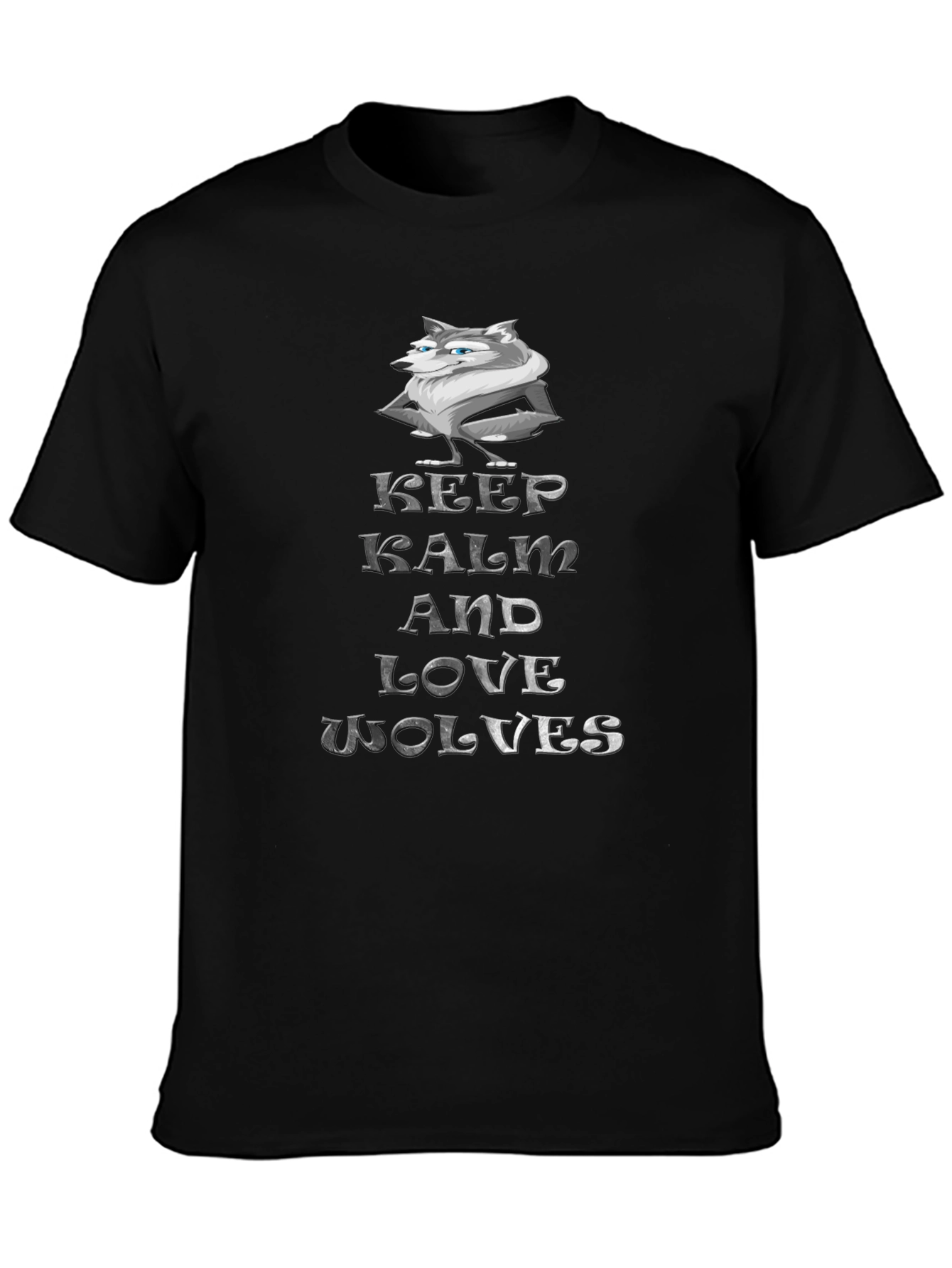 Black Keep Calm and Love Wolves Graphic T-Shirt view 3