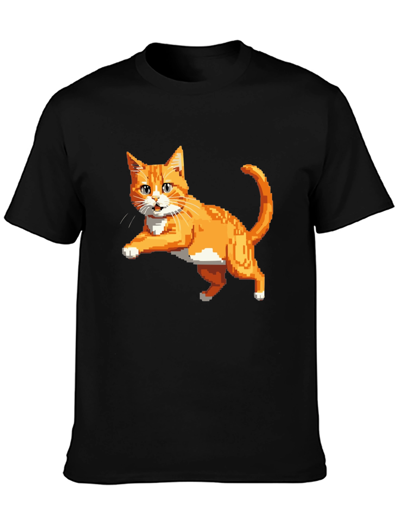 Black Pixelated Orange Cat T-Shirt - Cool Retro Design view 3