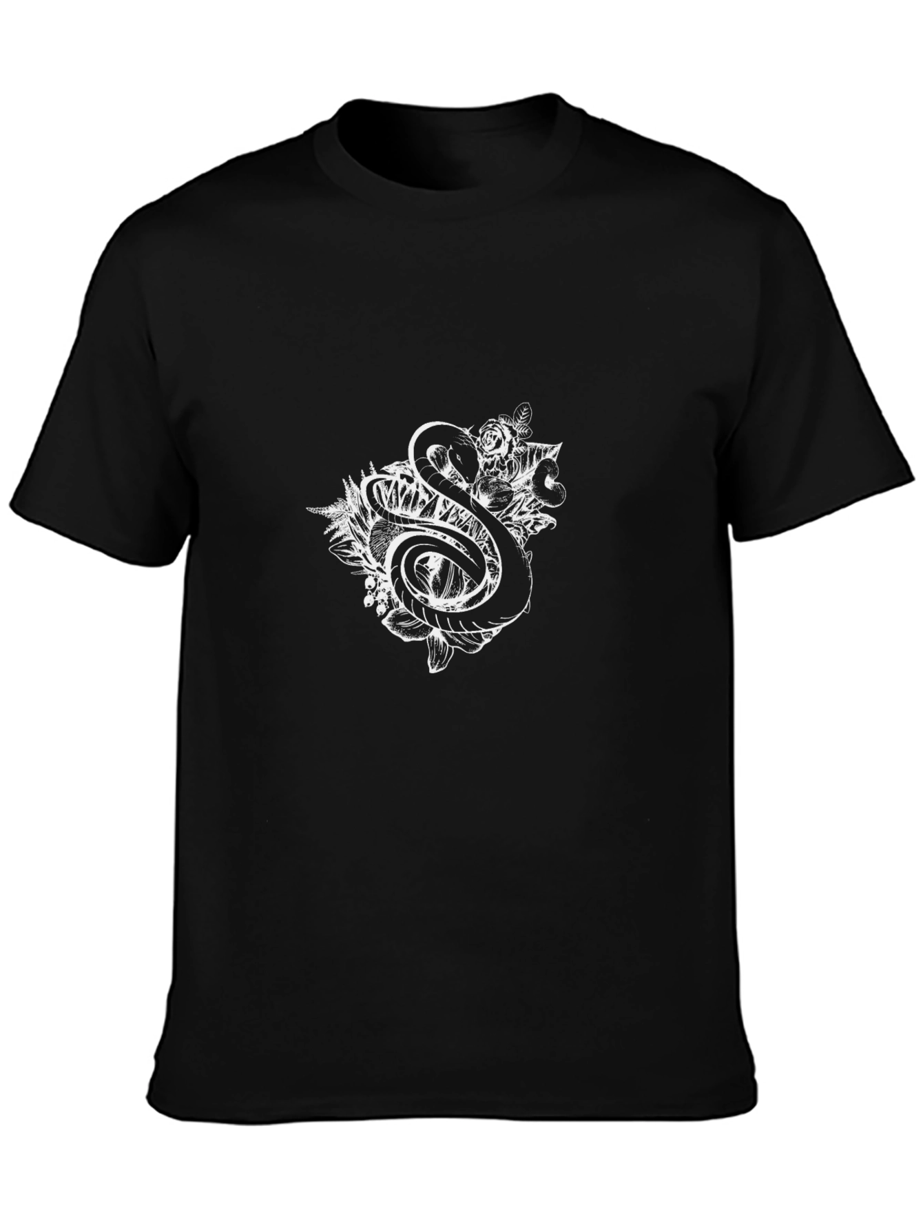 Black Snake & Rose Graphic Print Black Tee view 3