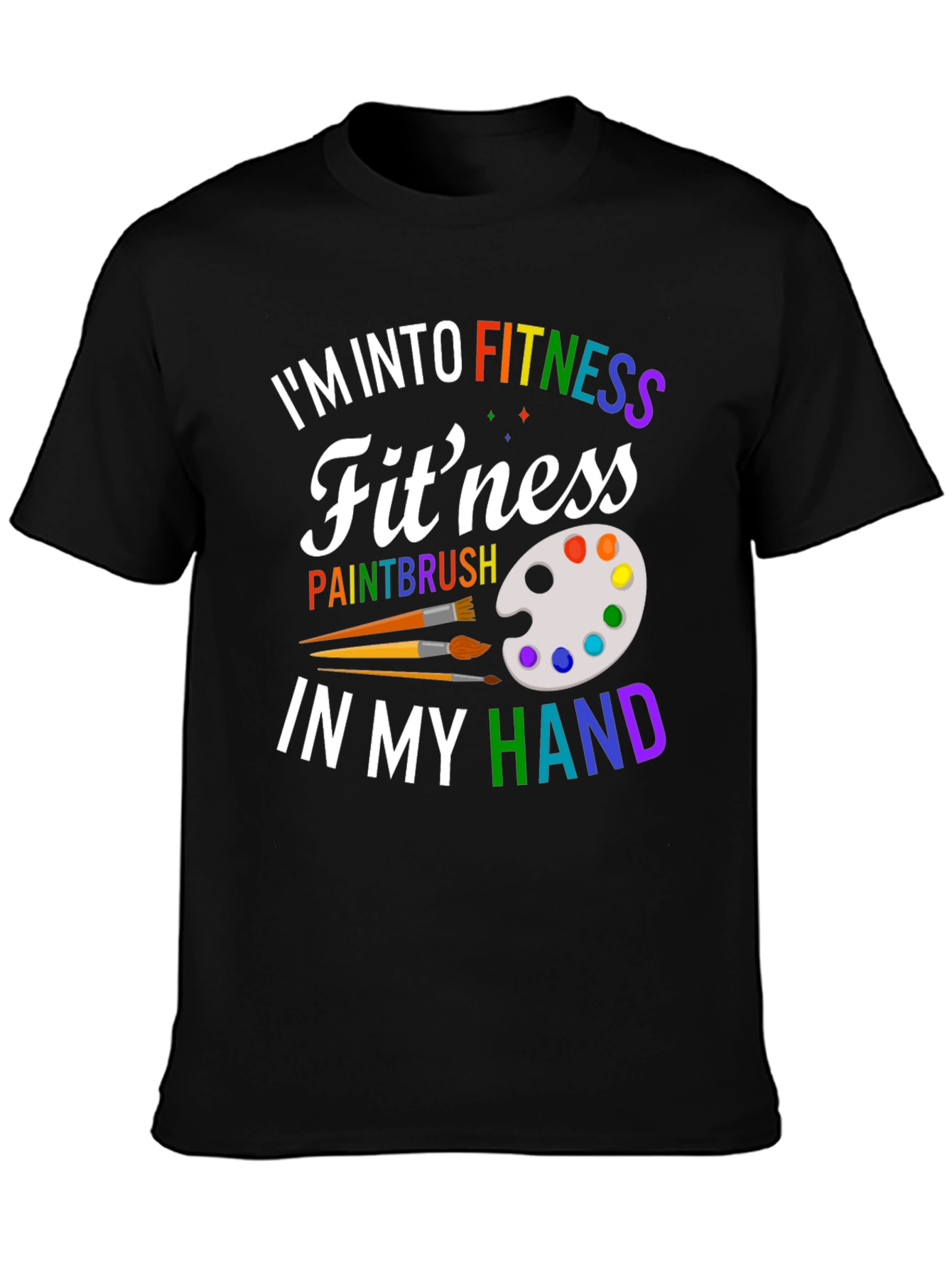 Black Fitness Paintbrush T-Shirt - Colorful Design view 3