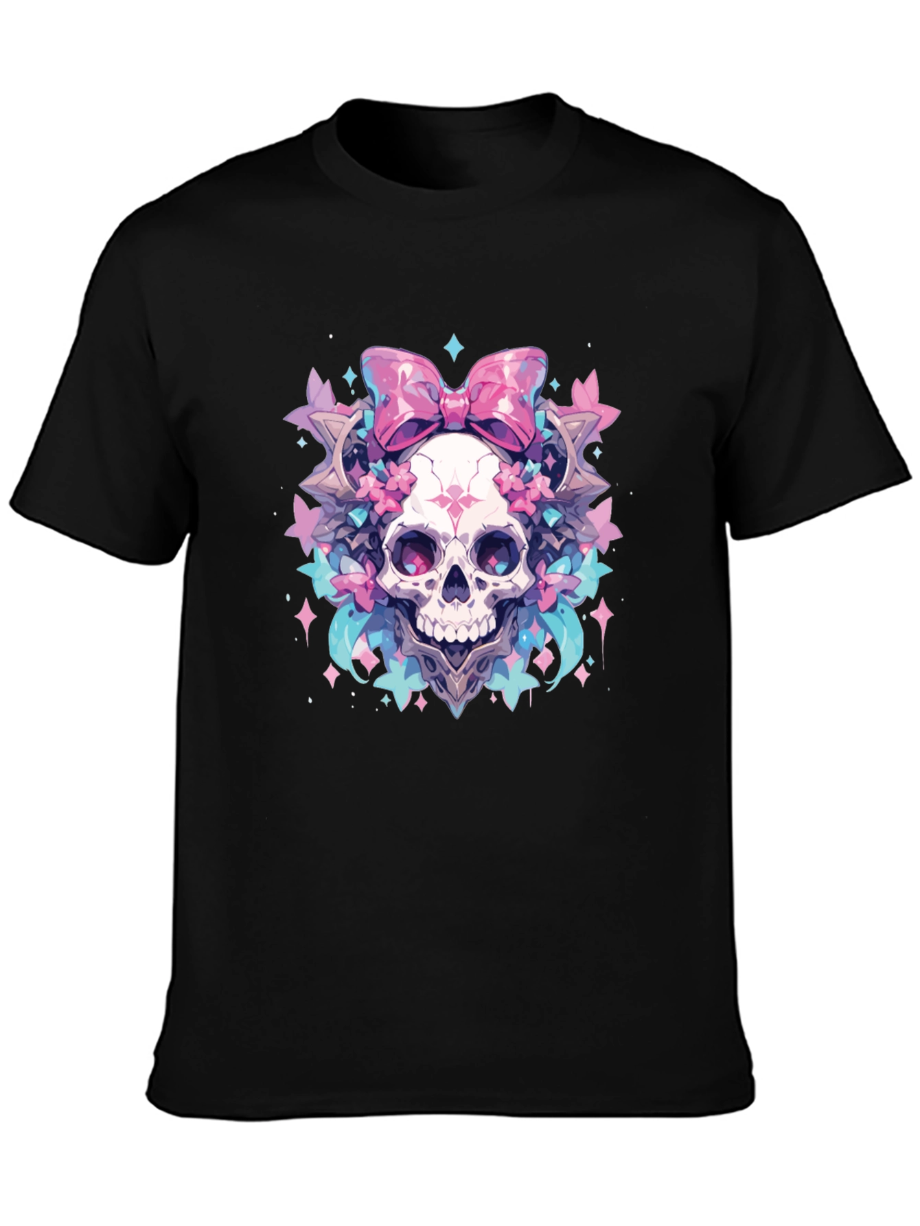 Black Skull Bow T-Shirt - Pastel Goth Aesthetic view 3