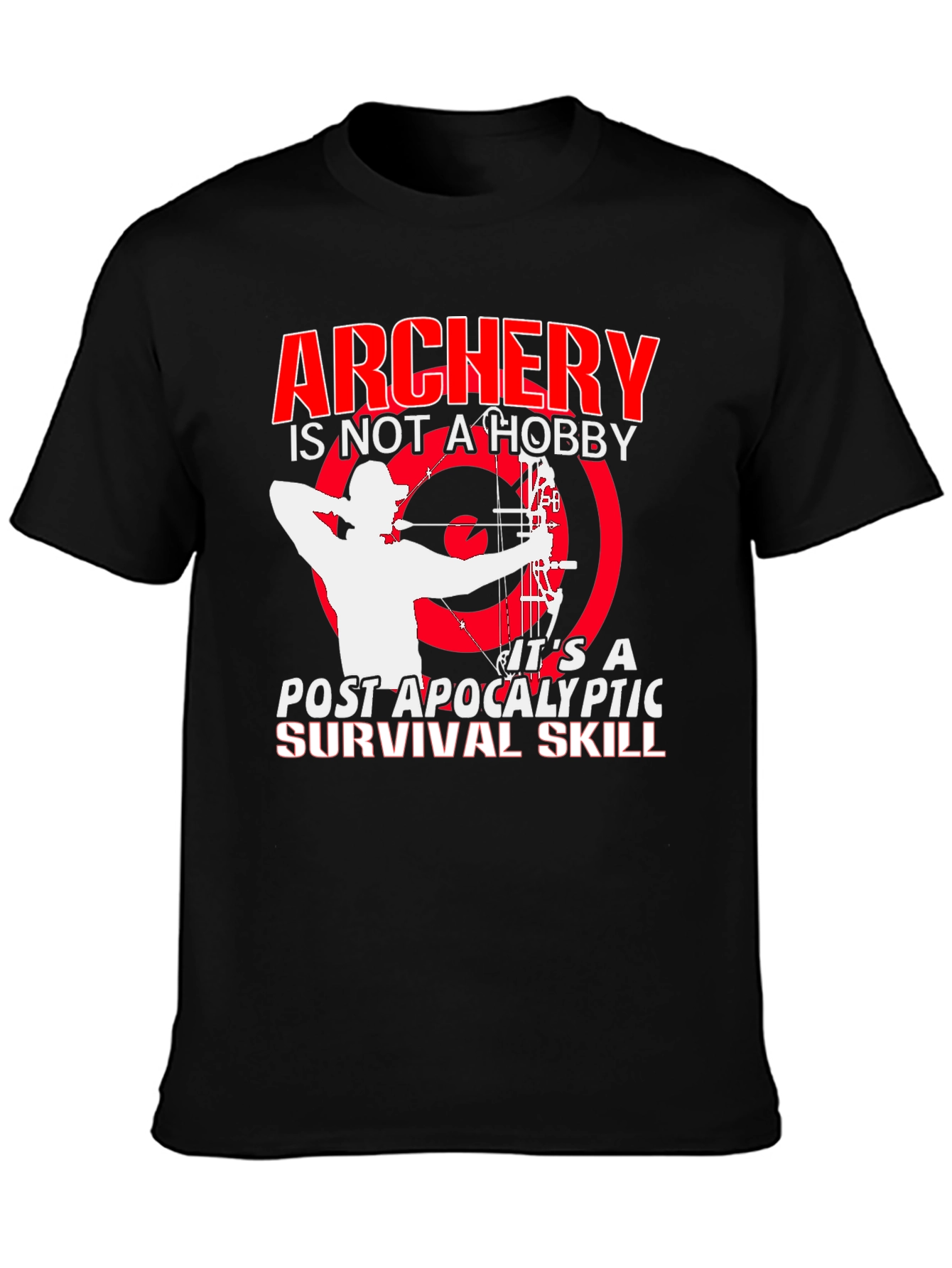 Black Archery Post Apocalyptic Survival Skill Graphic T-Shirt view 3