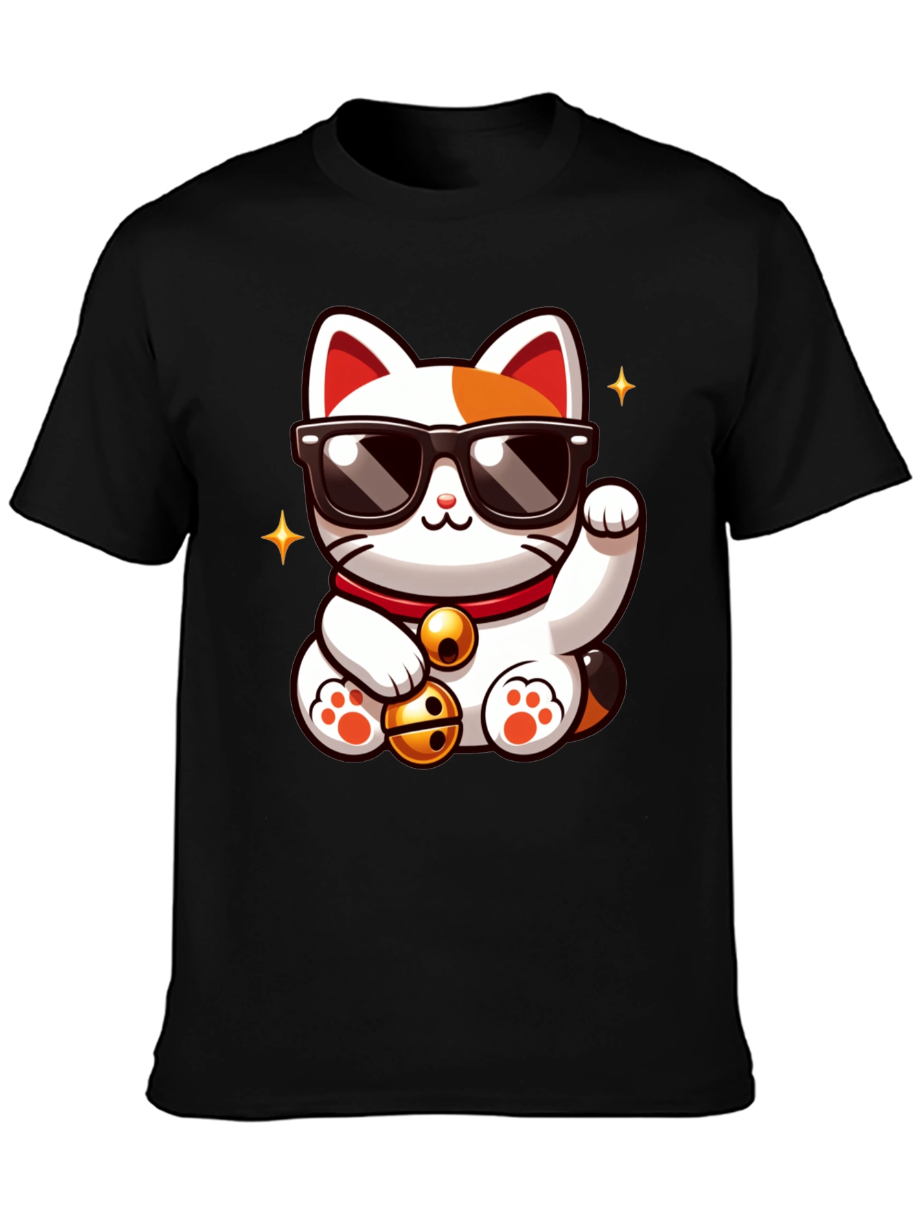 Black Lucky Cat T-Shirt - Cool Cartoon Design view 3