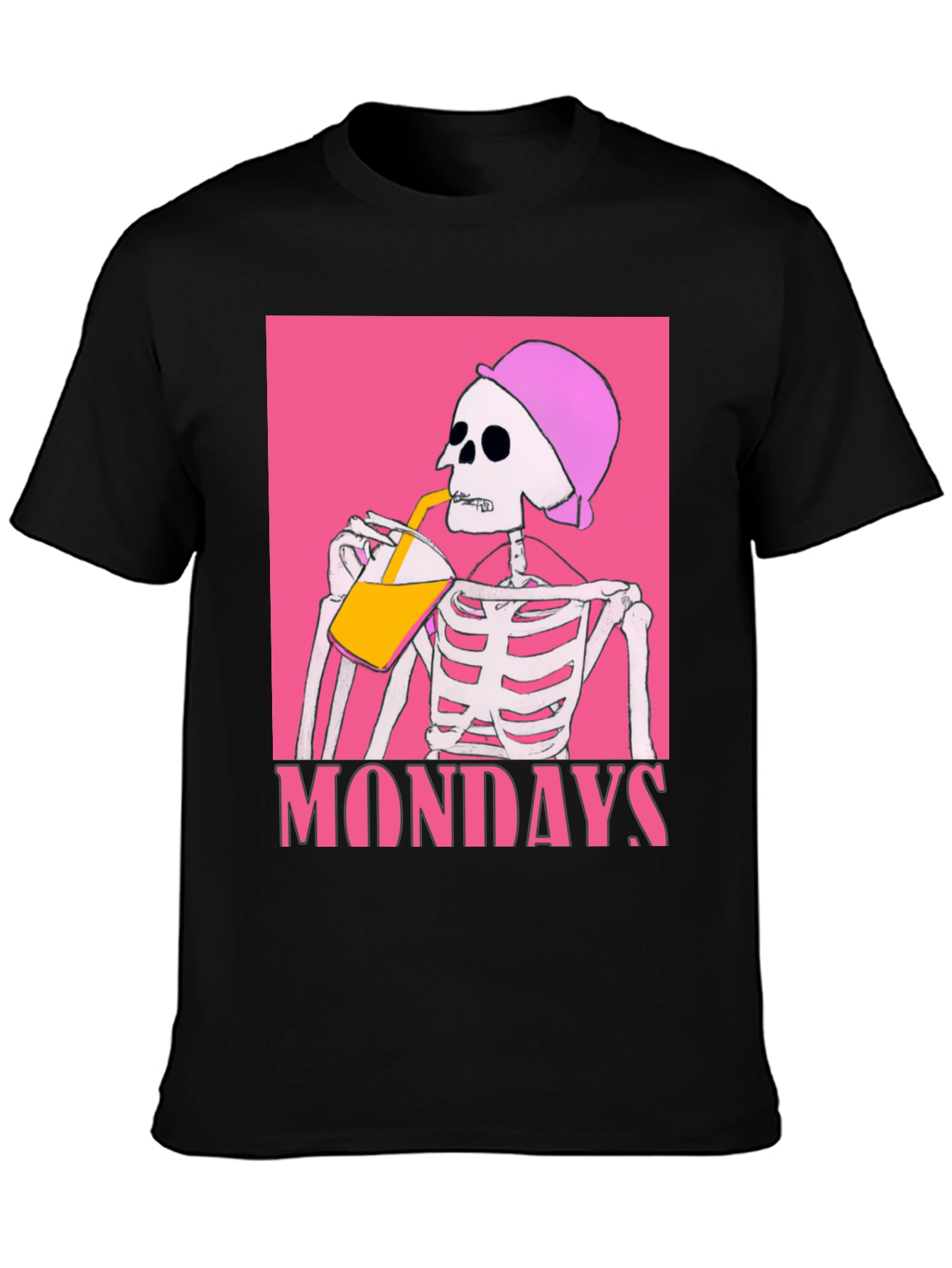Black Mondays Skeleton Drink Tee - Black Graphic T-Shirt view 3