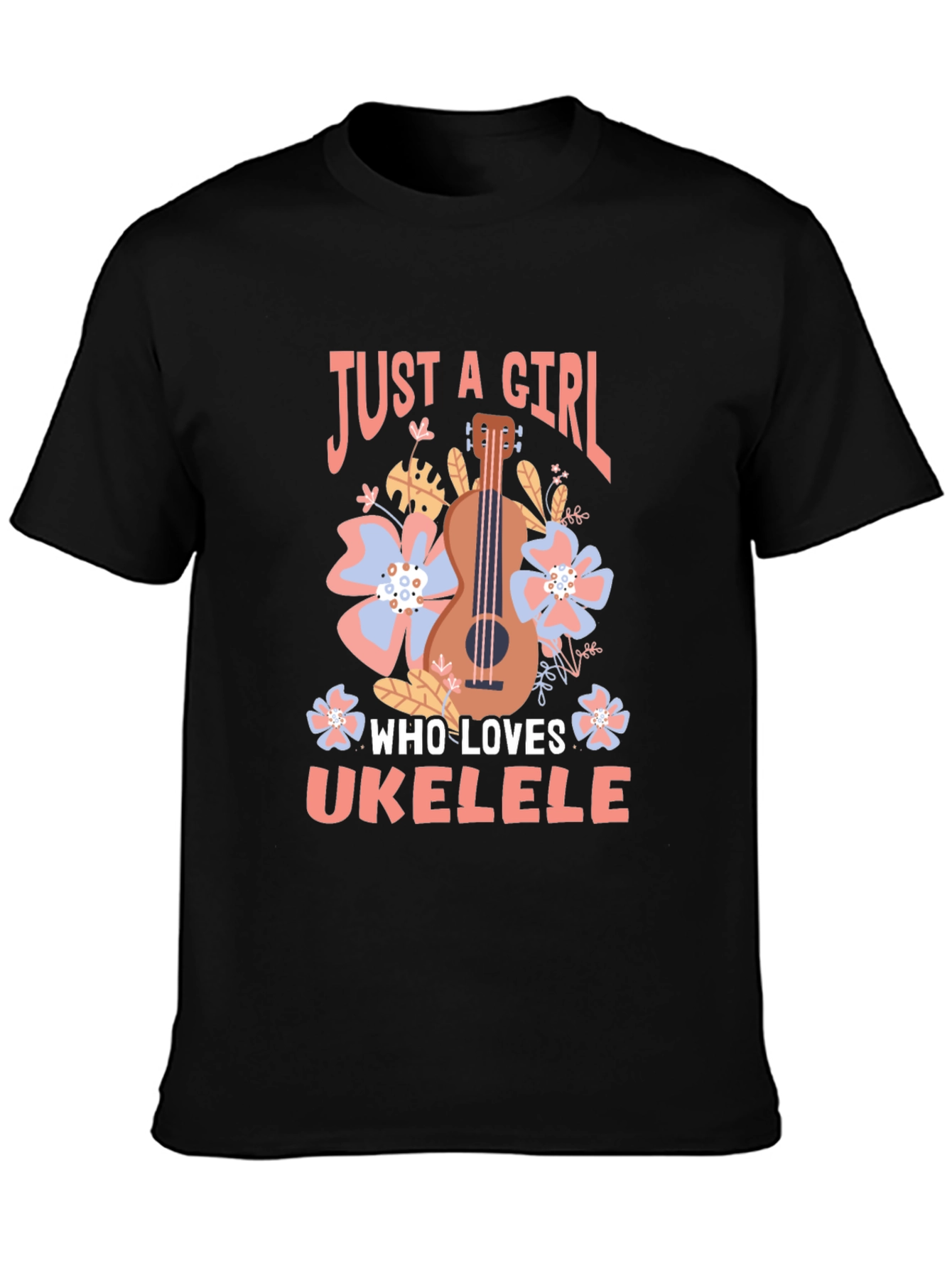 Black Just a Girl Who Loves Ukulele T-Shirt view 3