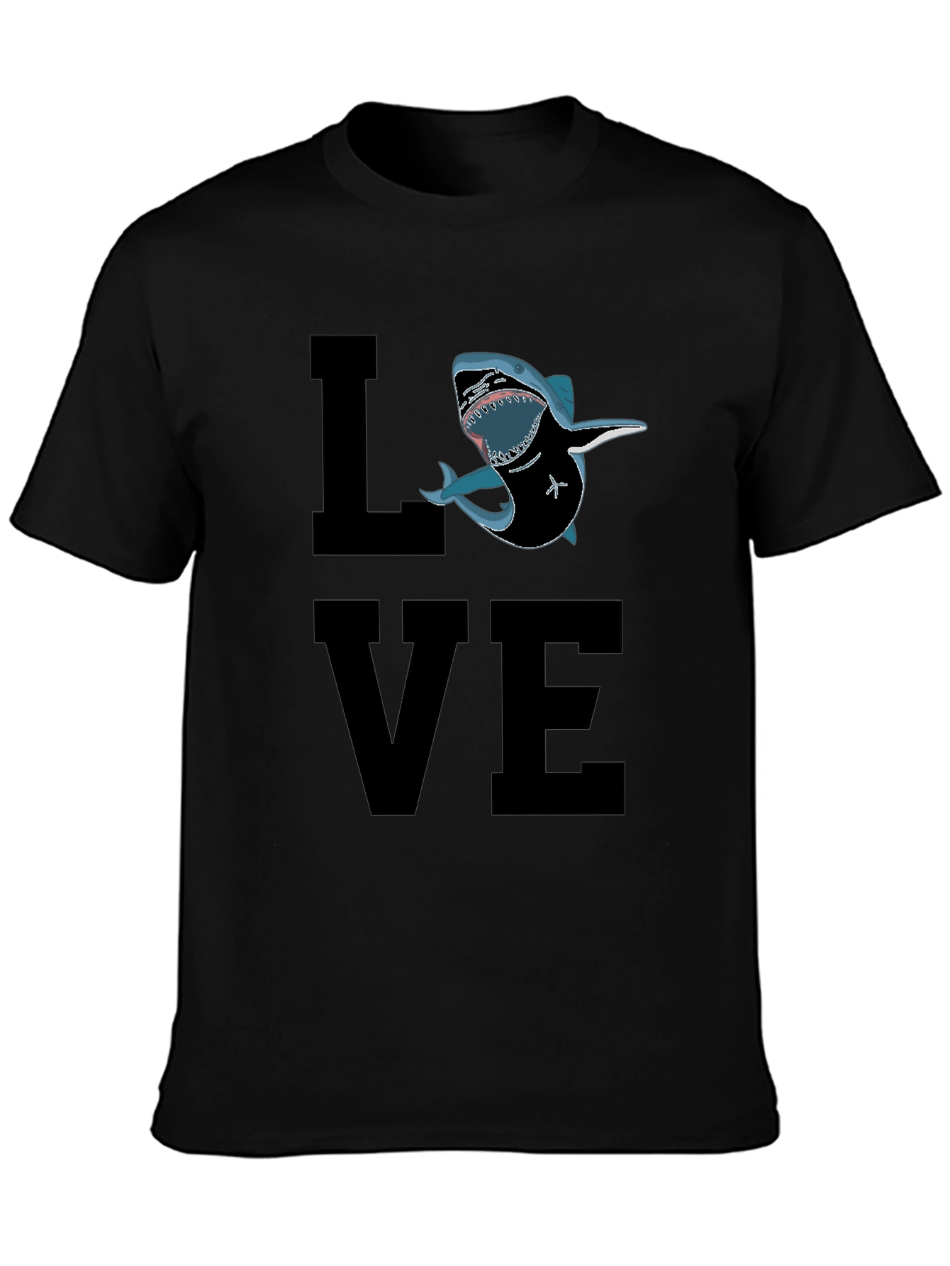 Black Shark Love Graphic T-Shirt - Black Cotton Tee view 3