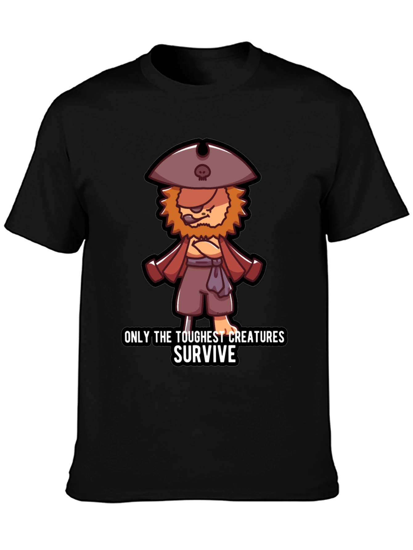 Black Toughest Creatures Pirate Cartoon T-Shirt view 3