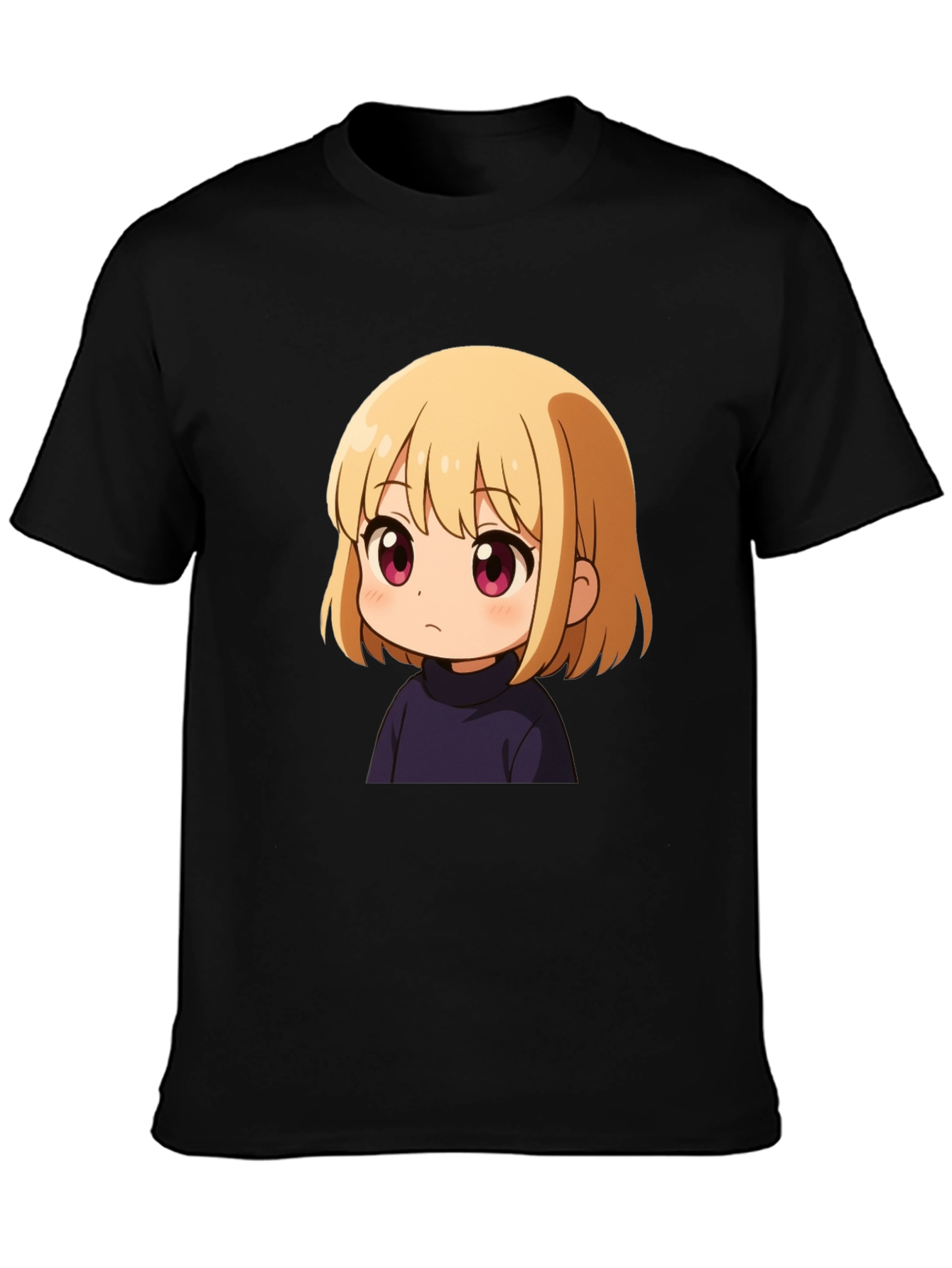 Black Anime Girl Graphic Print Black T-Shirt view 3