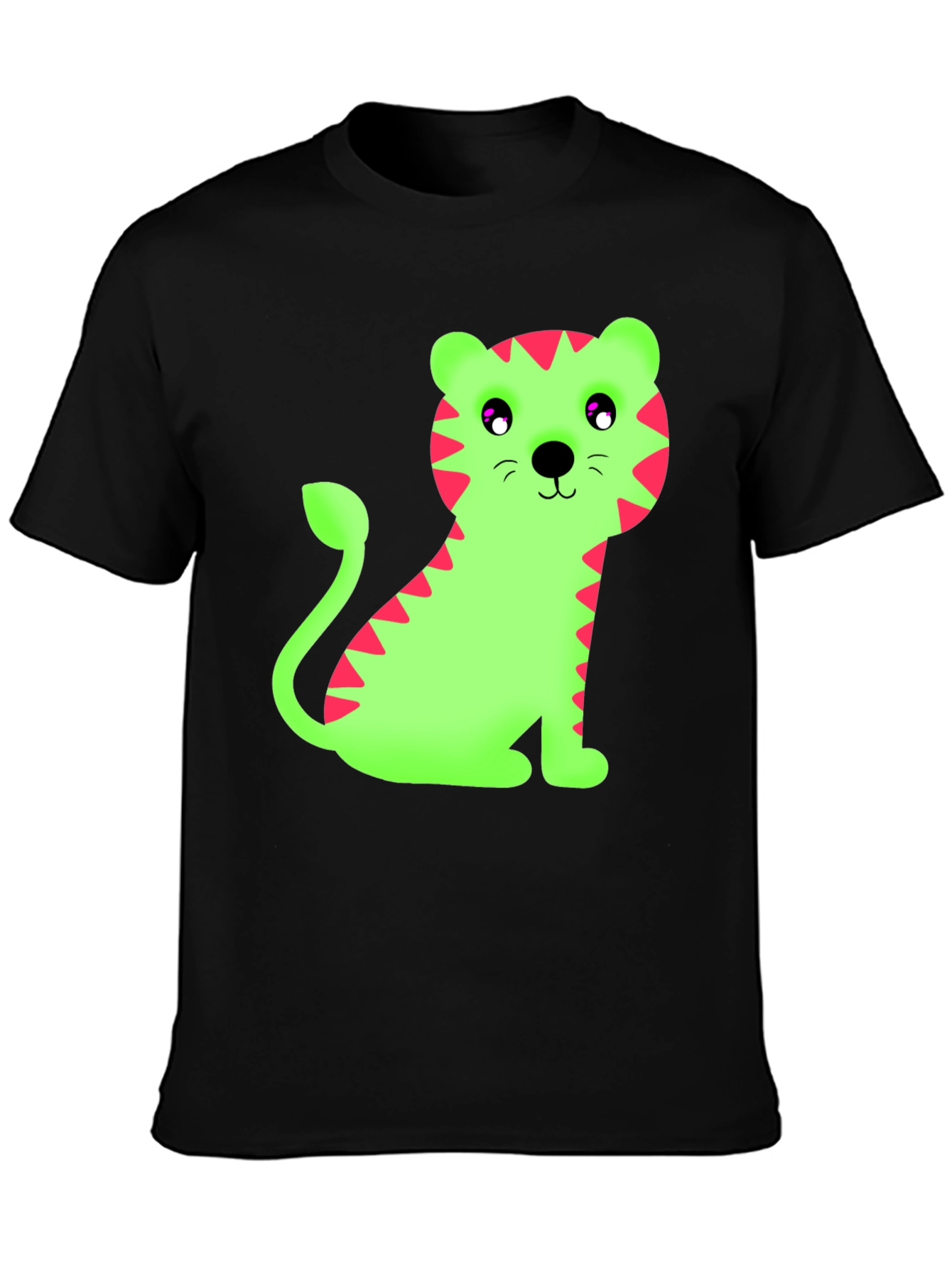 Black Cartoon Tiger Graphic Tee - Fun Black T-Shirt view 3