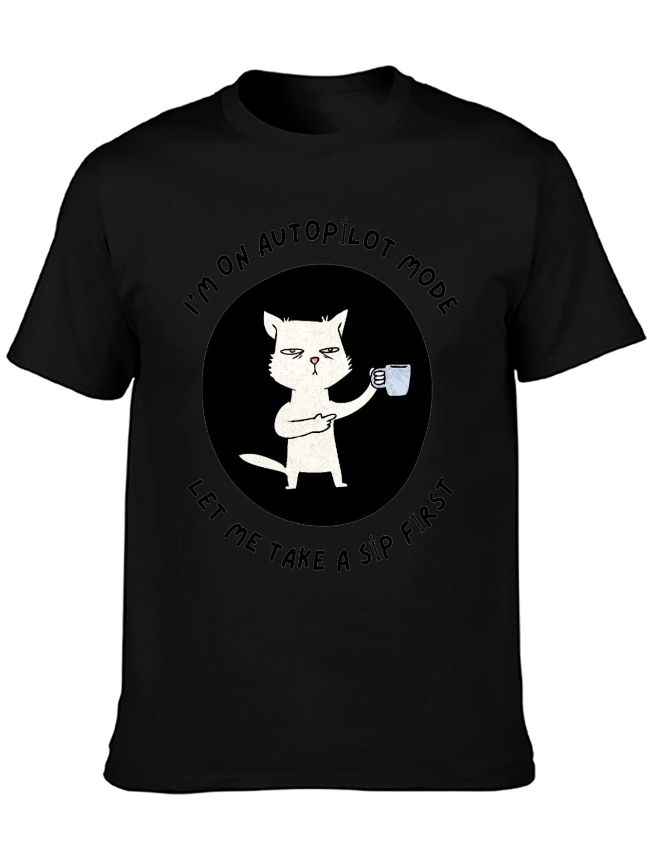 Black Autopilot Cat Coffee T-Shirt - Funny Novelty Tee view 3