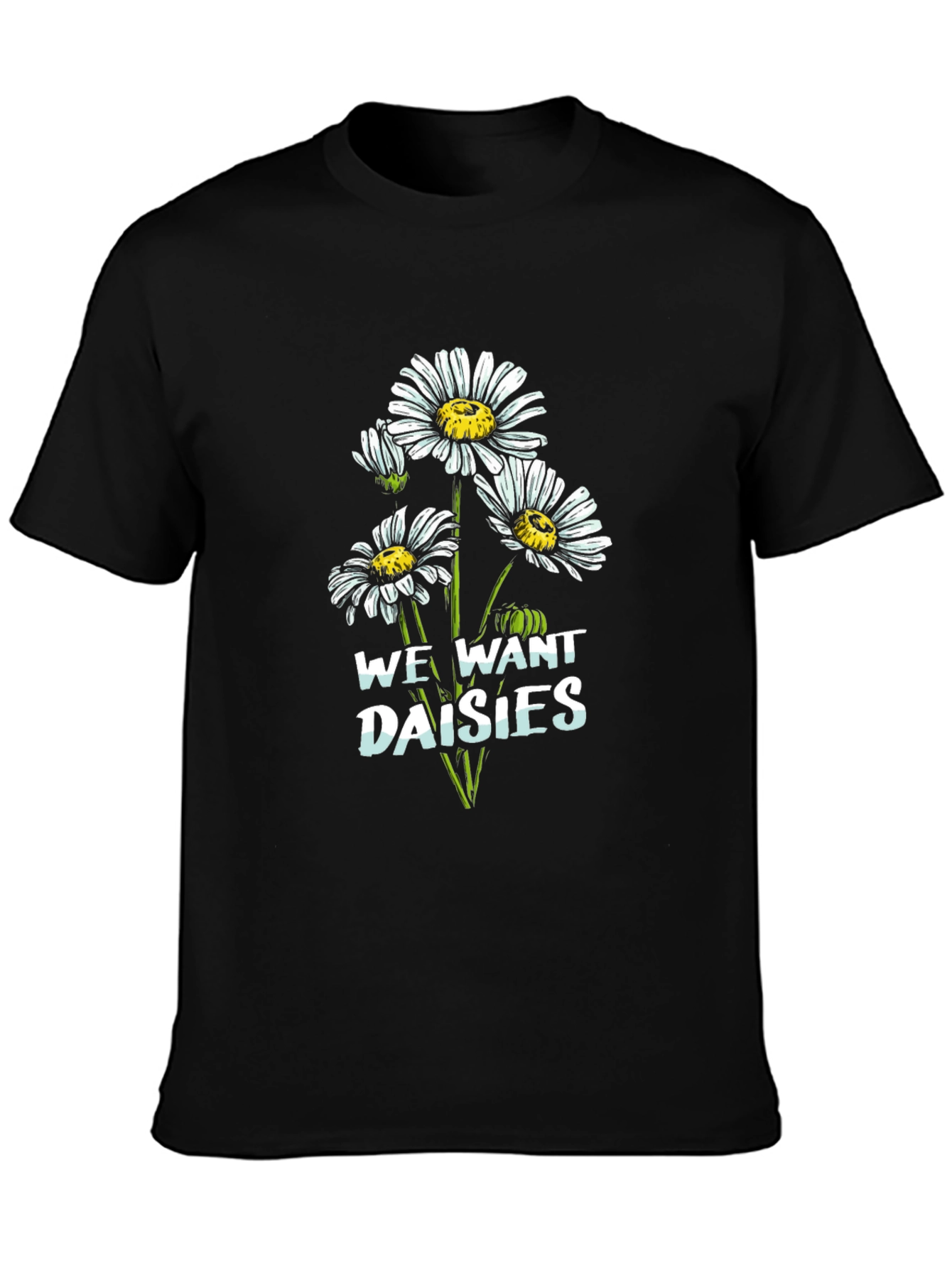 Black We Want Daisies Graphic Tee - Black Cotton T-Shirt view 3
