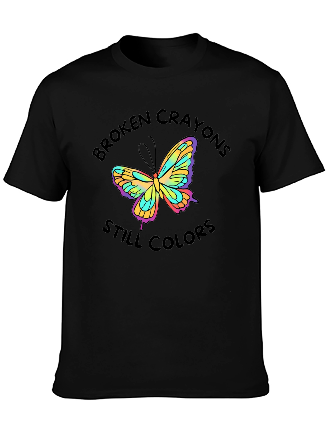 Black Broken Crayons Still Colors Butterfly T-Shirt view 3