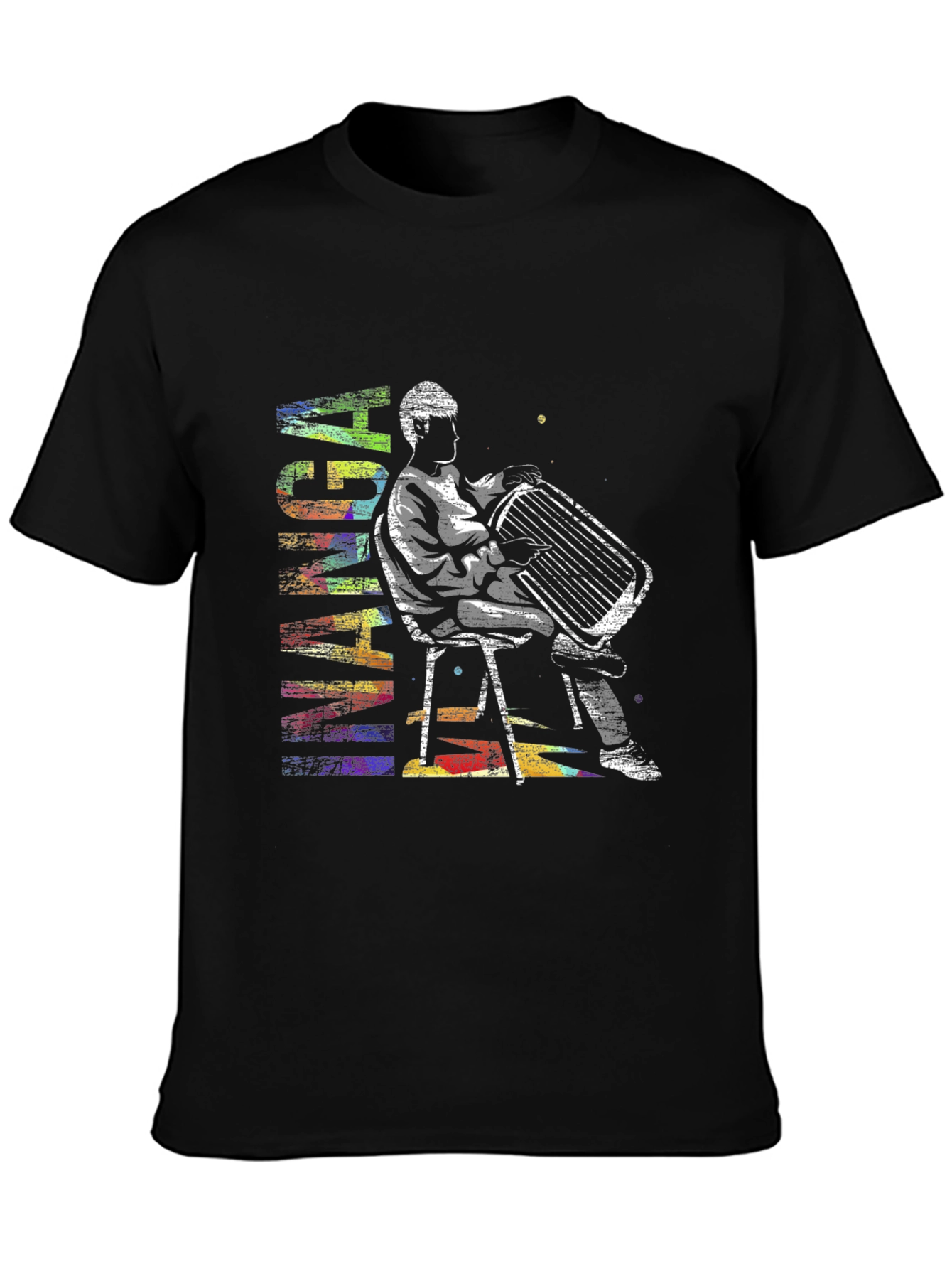 Black Abstract Accordion Player Graphic T-Shirt view 3