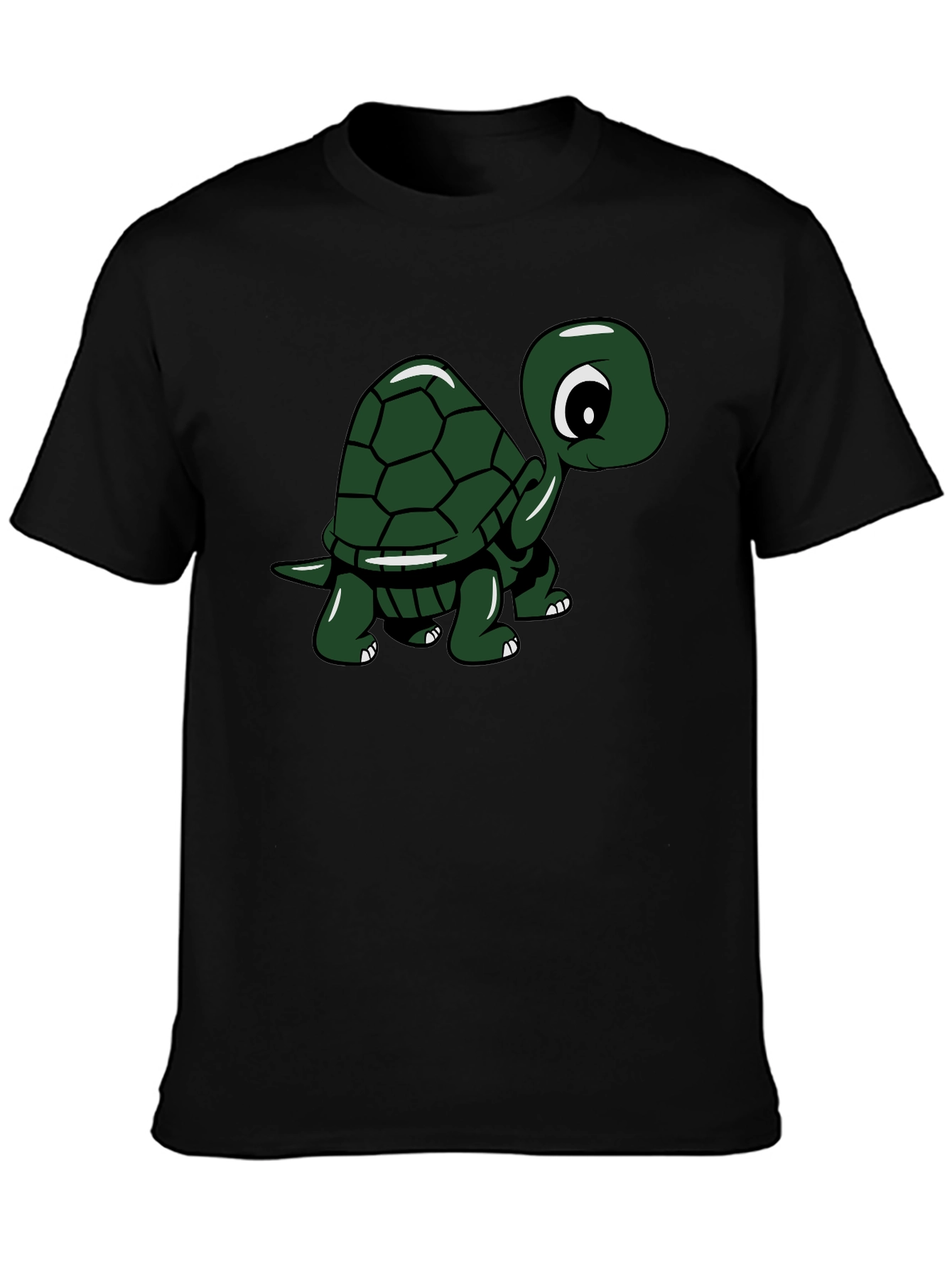 Black Cute Turtle Graphic Tee - Black Cotton T-Shirt view 3
