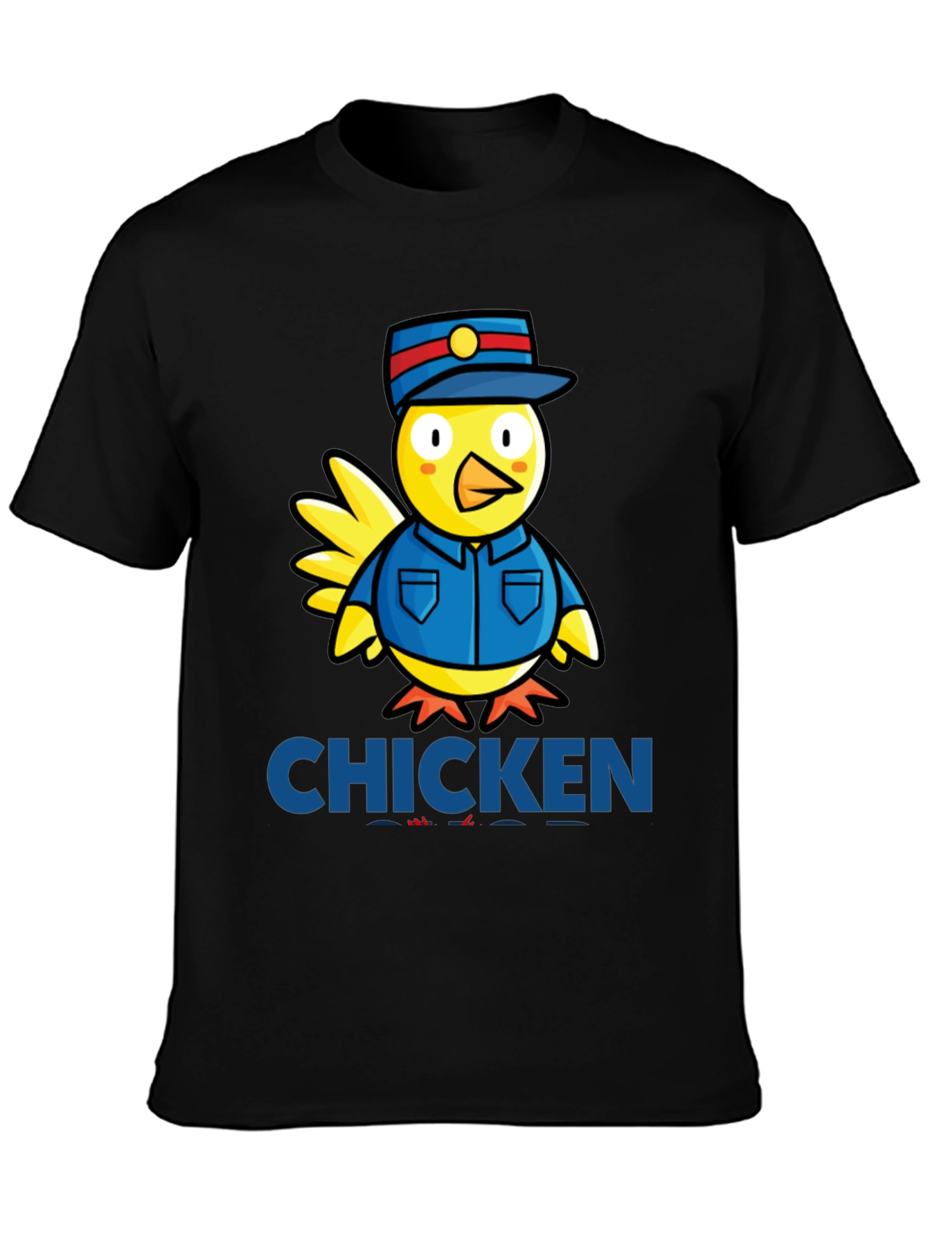 Black Chicken Officer Graphic Tee - Funny Cartoon Bird T-Shirt view 3