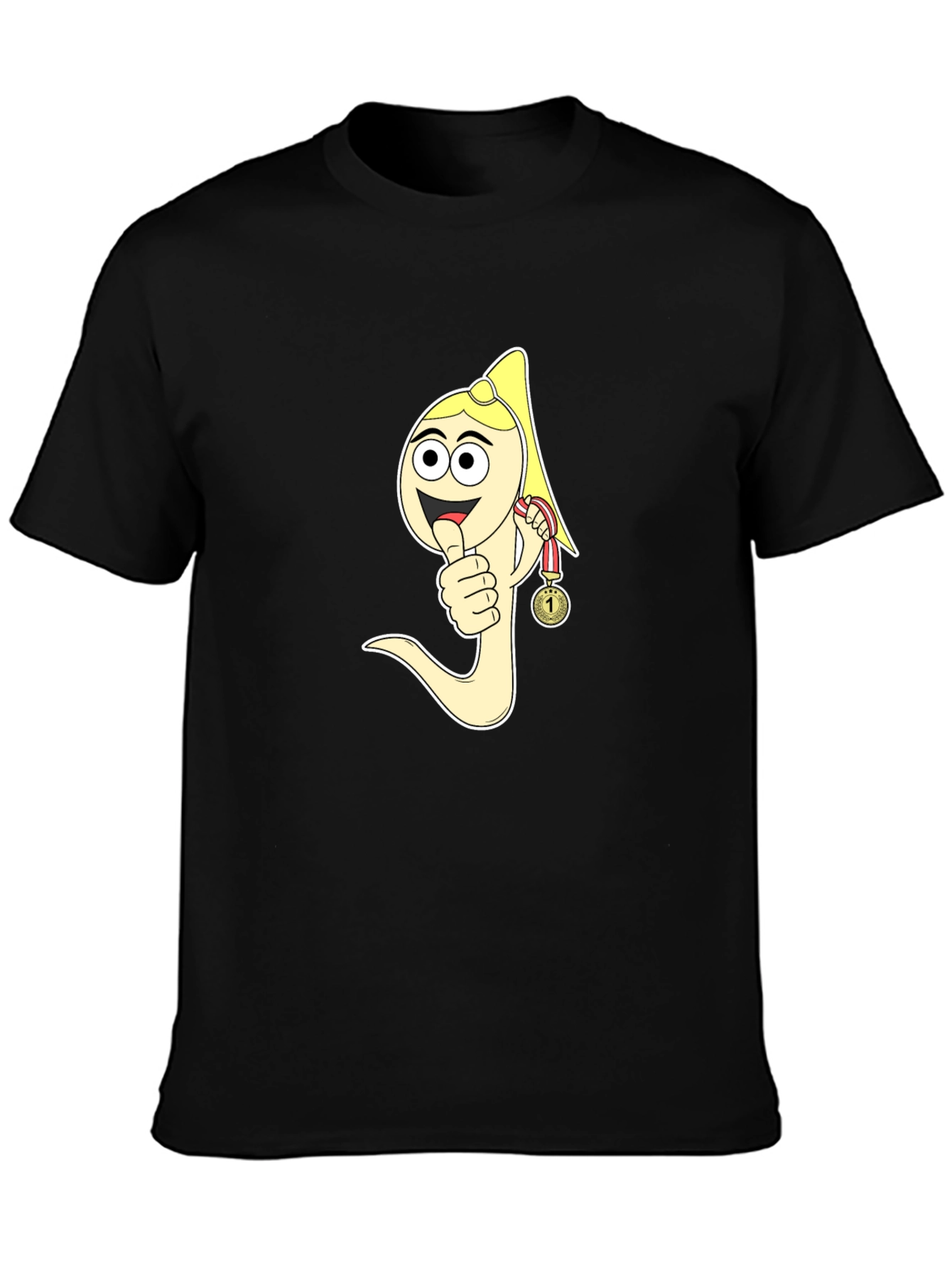 Black Funny Sperm Cartoon Graphic Black T-Shirt view 3