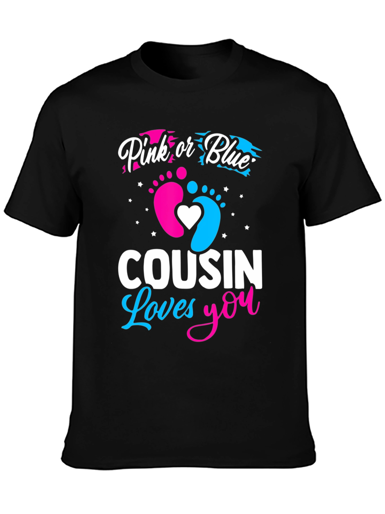 Black Pink or Blue Cousin Loves You Gender Reveal T-Shirt view 3