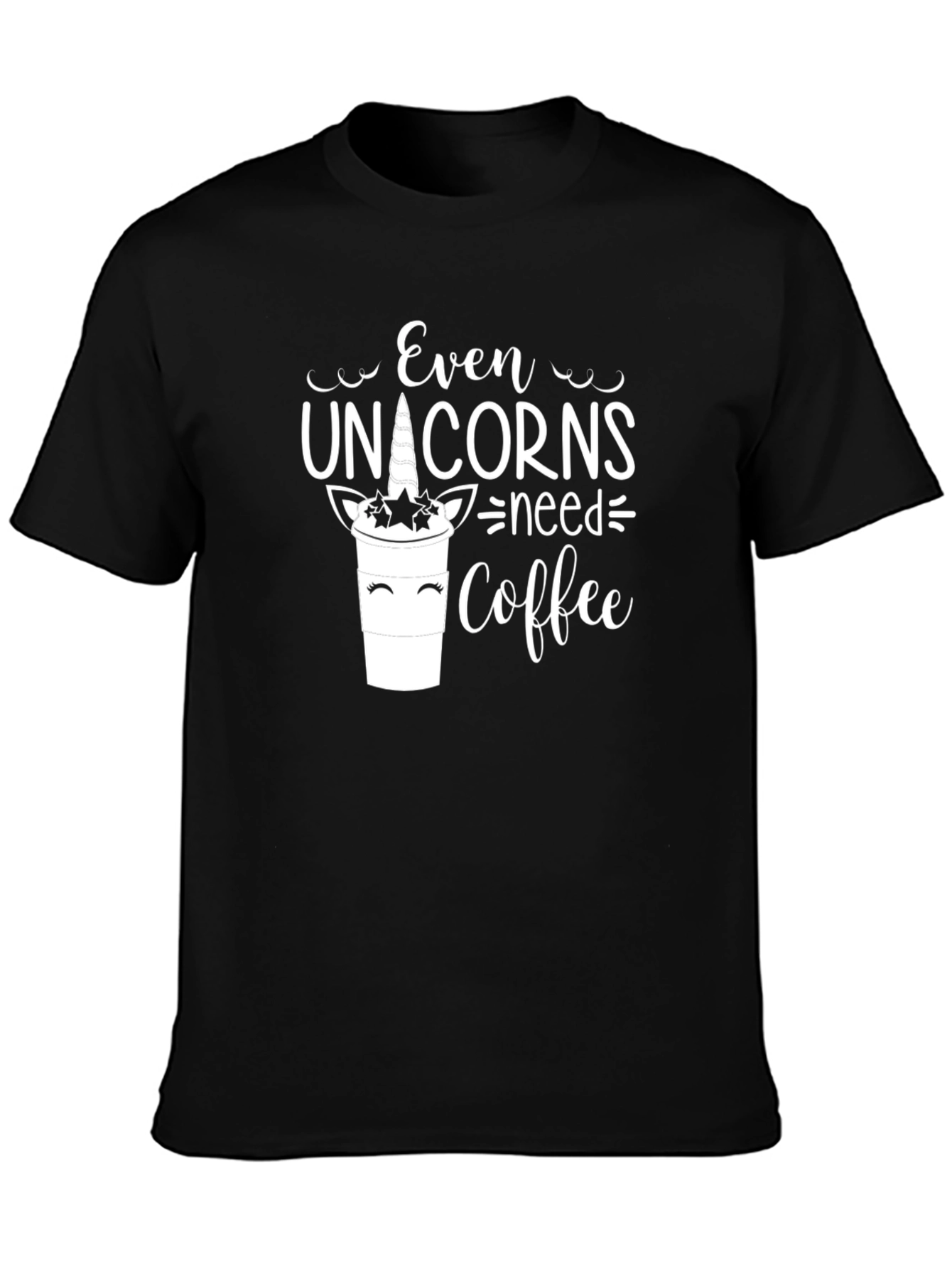 Black Even Unicorns Need Coffee T-Shirt view 3
