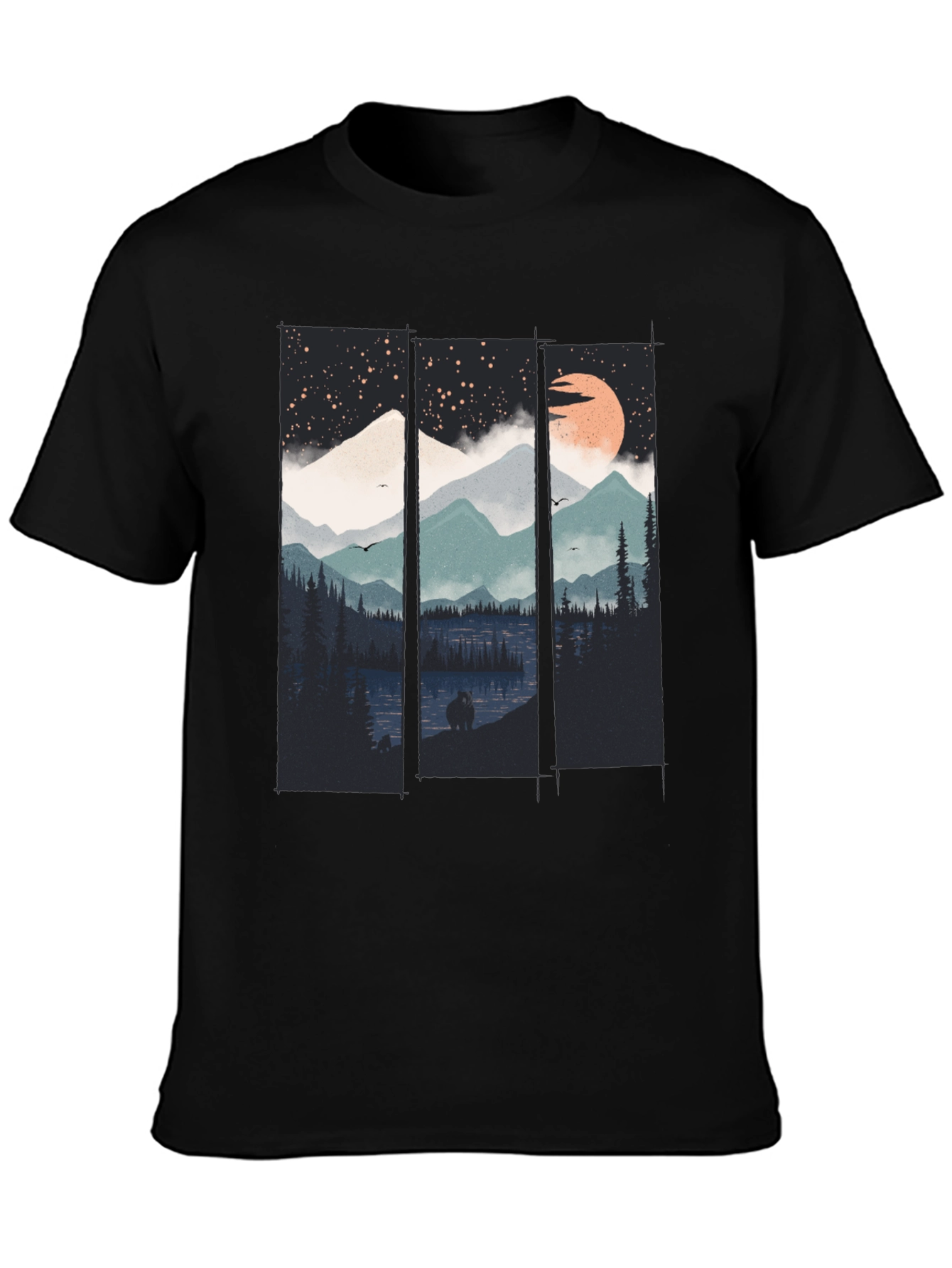 Night Sky Mountain Graphic Tee - Soft Black Cotton T-Shirt - 3