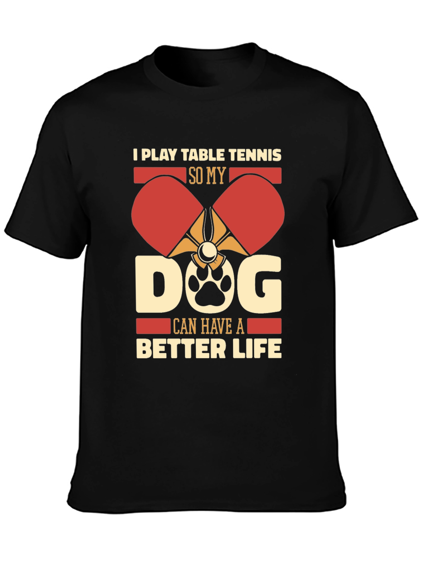 Black Table Tennis Dog Lover T-Shirt view 3