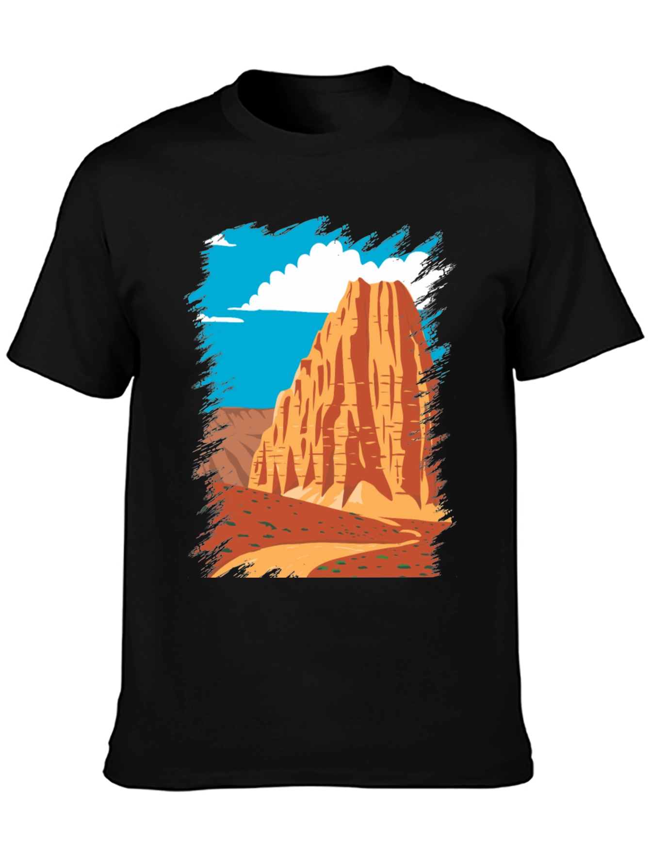 Black Desert Mountain Graphic Tee - Black Cotton Casual T-Shirt view 3